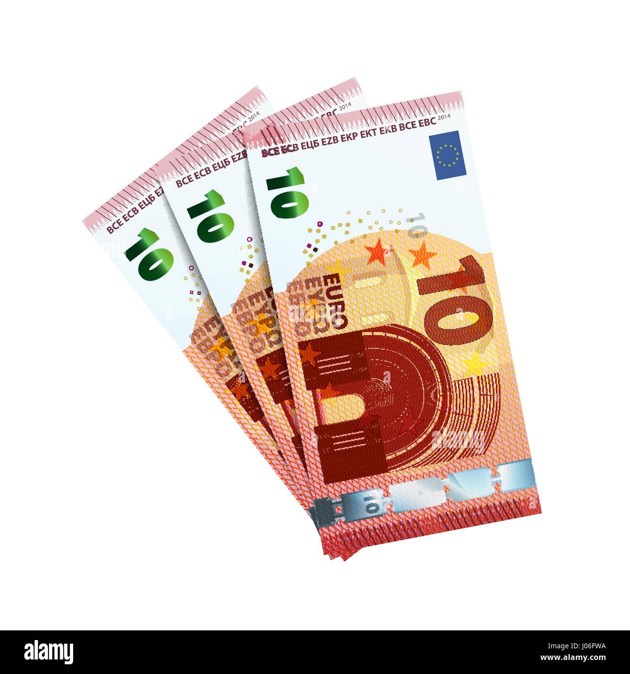 Dreißig Euro im Bündel Banknoten von 10 Euro, isoliert auf weiss Stock Vektor