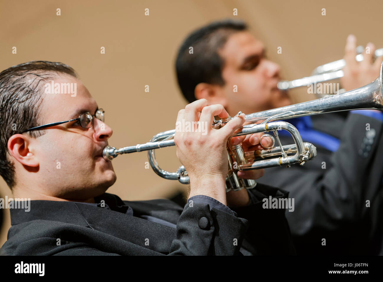 Trompeter, Puerto Rico Symphony Orchestra, Luis A. Ferre Zentrum der Darstellenden Kunst (Bellas Artes), San Juan, Puerto Rico Stockfoto