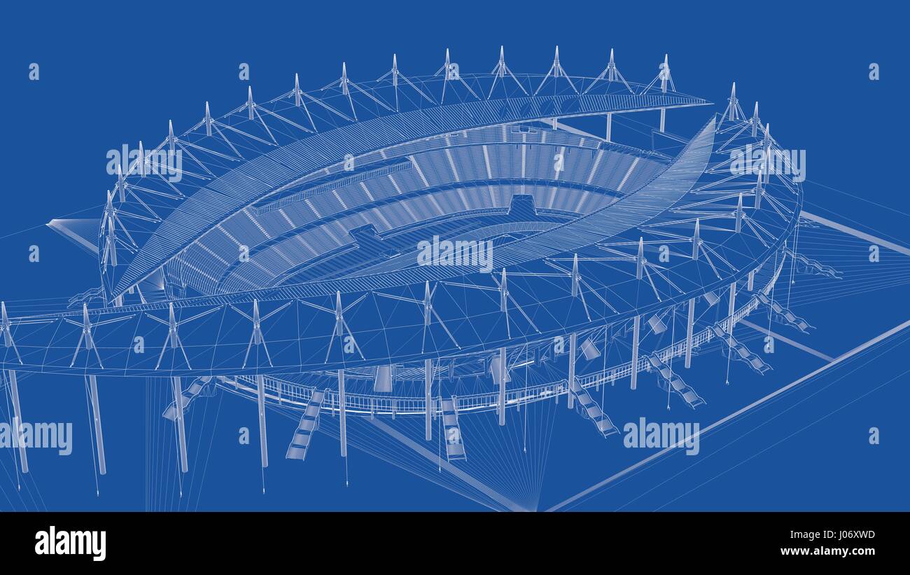 3D-Rendering eines skizzierten Stadions Stockfoto