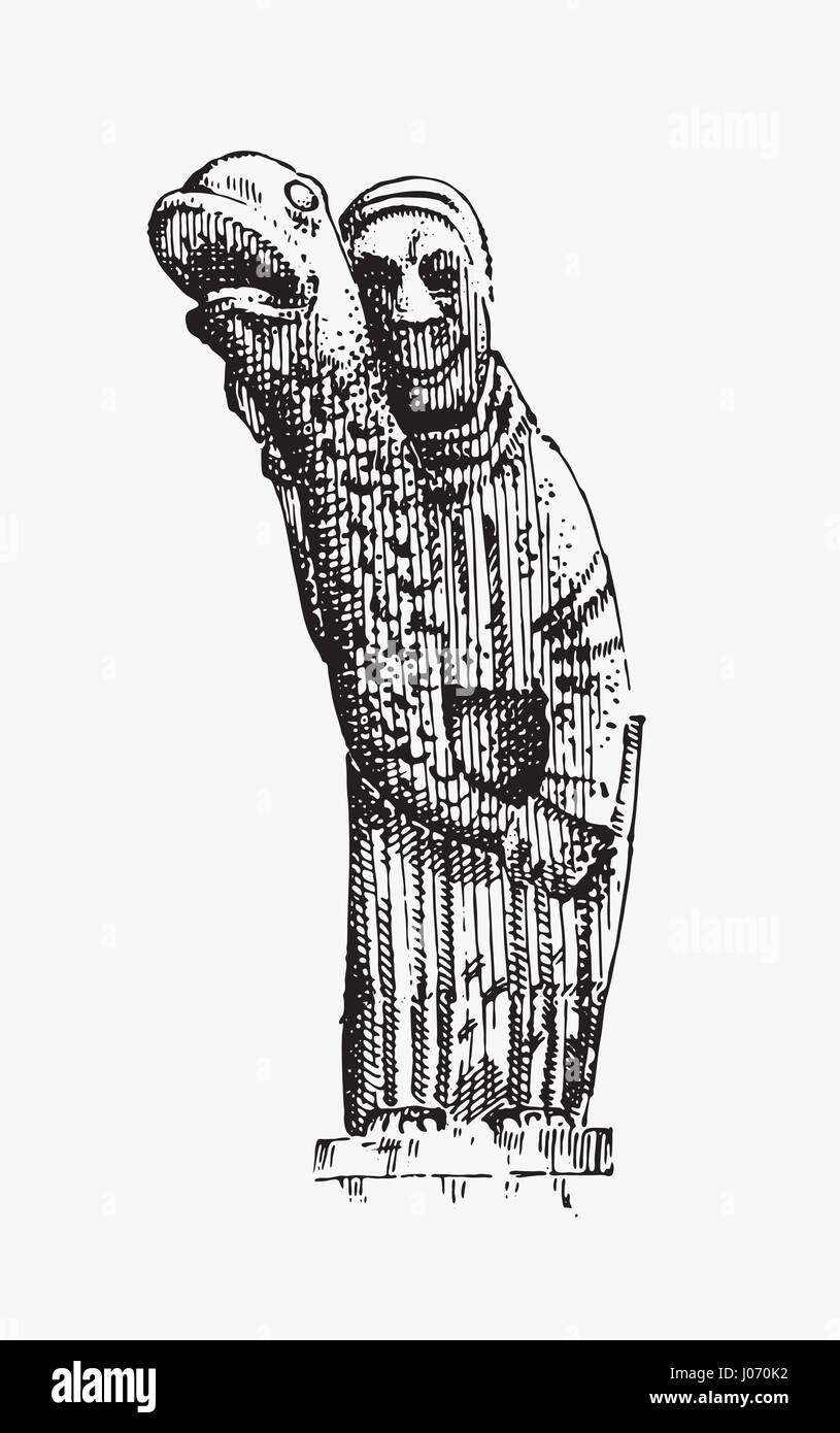 Wasserspeier Chimera von Notre-Dame de Paris, graviert, handgezeichnete Vektor-Illustration mit gotischen Wächter architectual Elemente gehören mittelalterliche Vintage statue Stock Vektor