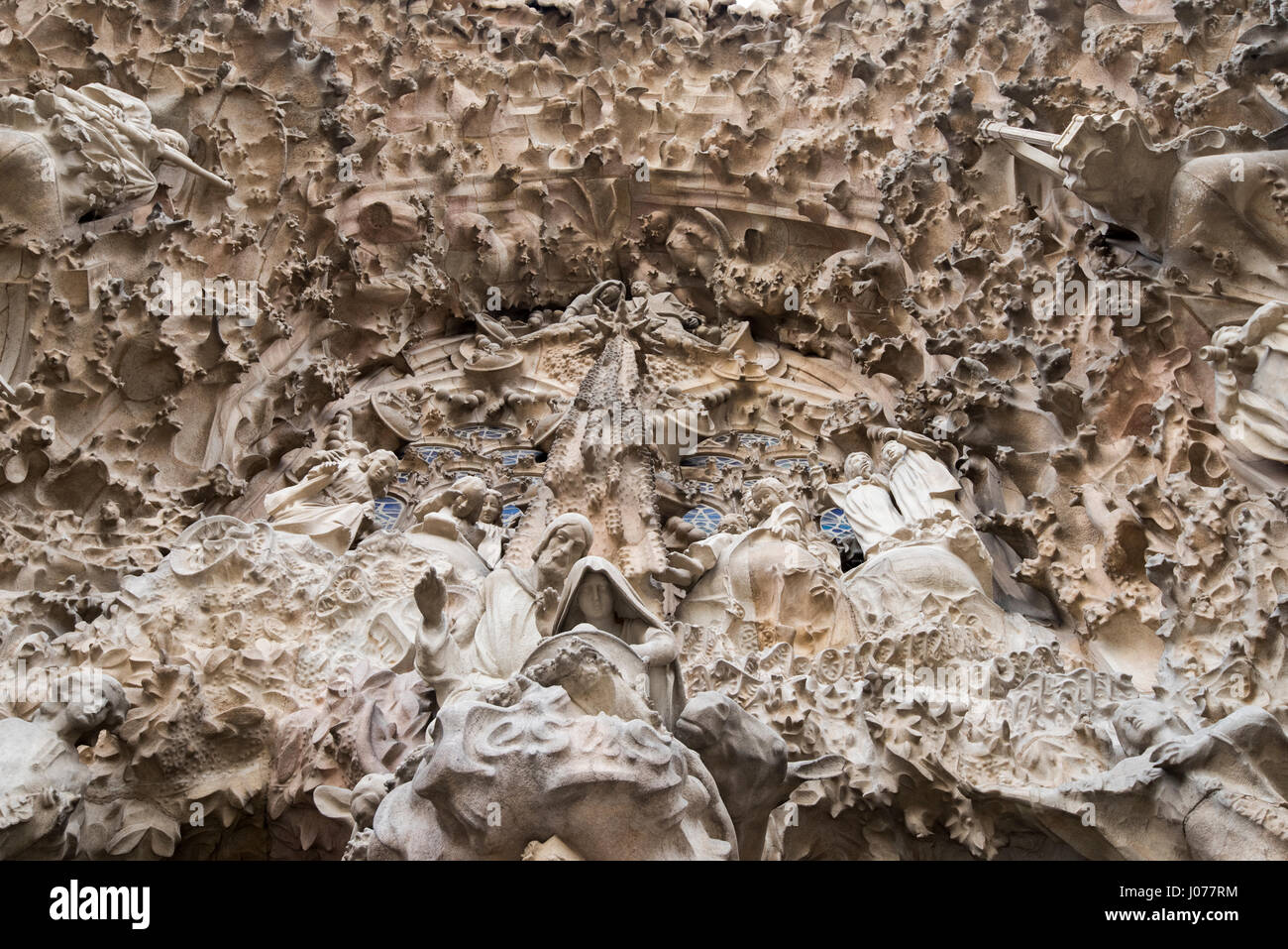 Nahaufnahme von der detaillierten Mauerwerk im Außenbereich der Sagrada Familia, Barcelona Spanien EU Stockfoto