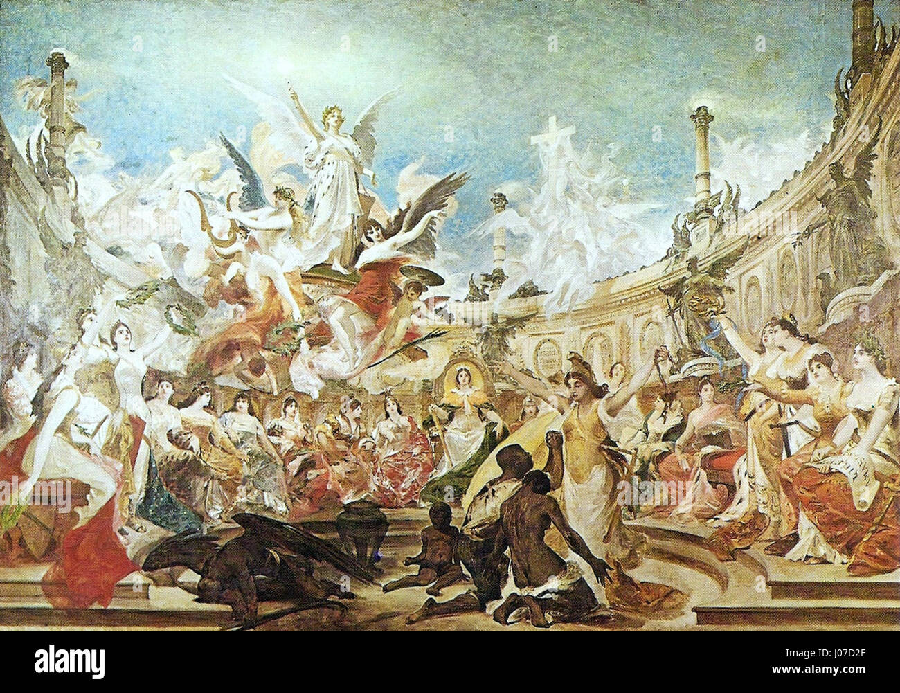 „A Liberdade dos Escravos“ von Pedro Américo ist ein historisches Gemälde aus Brasilien, das die Abschaffung der Sklaverei darstellt. Das Kunstwerk symbolisiert die Freiheit und das Ende der unterdrückenden Institution in Brasilien im 19. Jahrhundert. Stockfoto