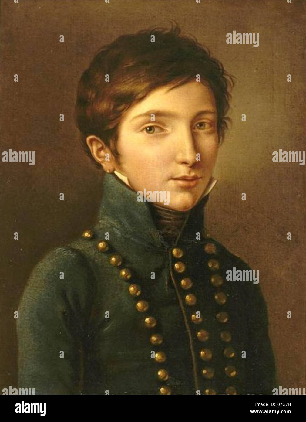 Dieses Porträt von Napoléon-Louis Bonaparte, das der Künstler Cottrau geschaffen hat, zeigt die historische Figur seiner Jugend. Napoléon-Louis wurde 1804 als Sohn von Louis Bonaparte und Enkel Napoleons I. geboren. Das Gemälde spiegelt die Bedeutung der Familie Bonaparte in der europäischen Geschichte wider. Stockfoto