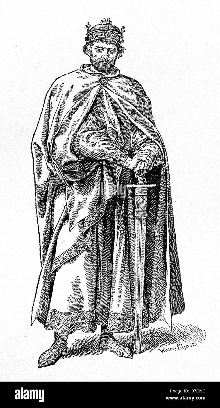 Dieses Gemälde von Walery Eljasz-Radzikowski zeigt Mieczysław II. Und zeigt das detaillierte Bild einer historischen Figur, reich an kultureller und historischer Bedeutung und im Stil der bildenden Kunst. Stockfoto