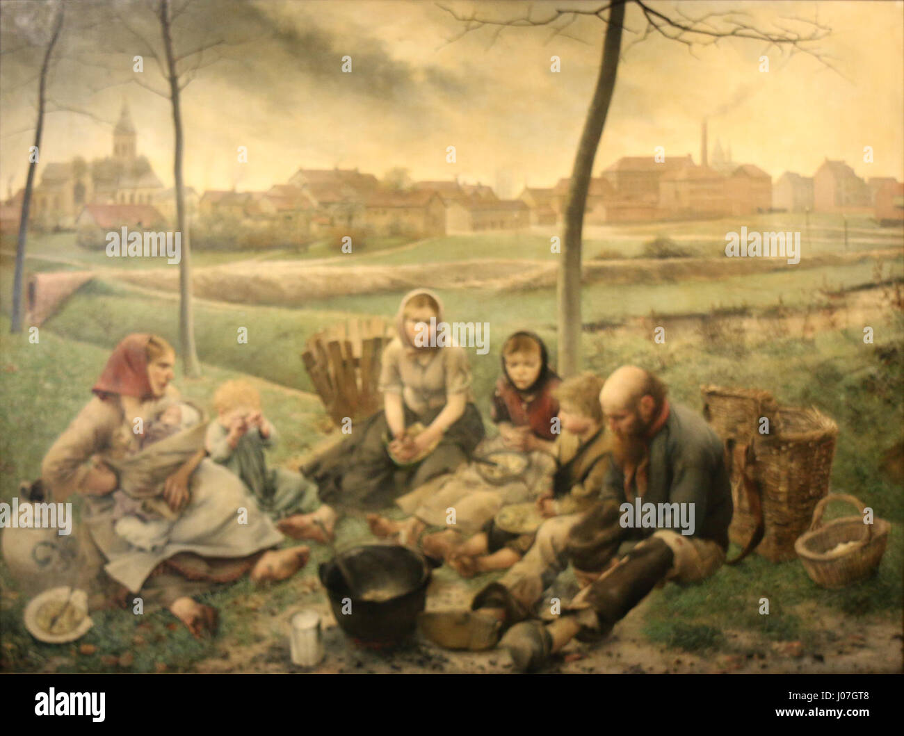 Léon Frédéric's Marchands de Craie-Midi zeigt wahrscheinlich Straßenverkäufer, die Kreide in der französischen Region Midi verkaufen. Diese Arbeit beleuchtet den Alltag und den Handel der Region und erfasst das Wesen der lokalen Kultur im späten 19. Jahrhundert. Stockfoto