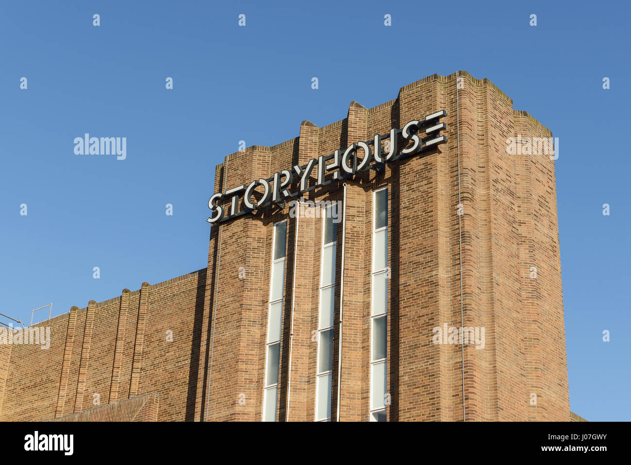 Nahaufnahme Detail der Storyhouse im Stadtzentrum von Chester UK Stockfoto