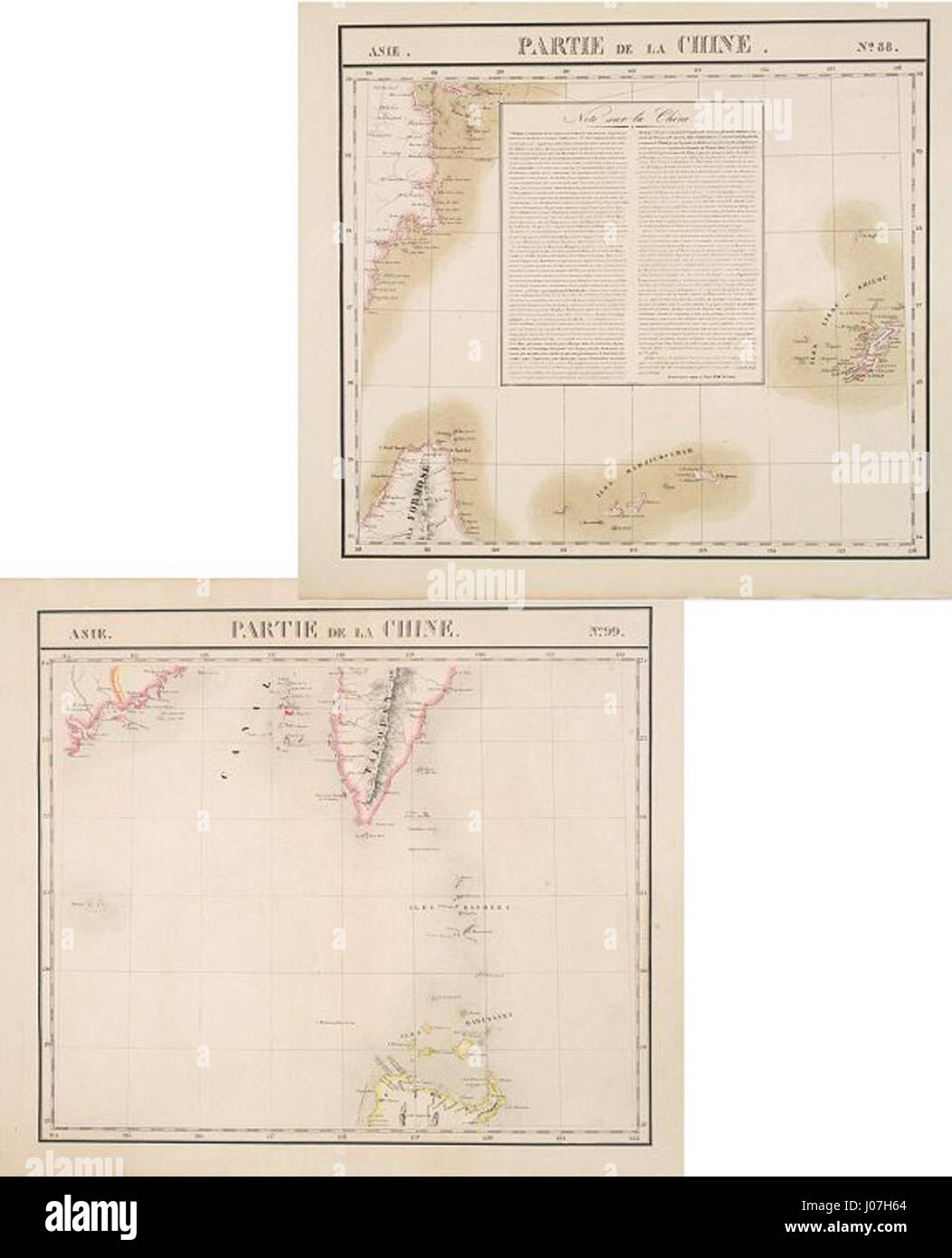 Das Stück „Partie de la Chine“ zeigt detaillierte chinesische Kunst aus den nummerierten Abschnitten 88 und 99 und hebt kulturelle und historische Szenen hervor. Stockfoto