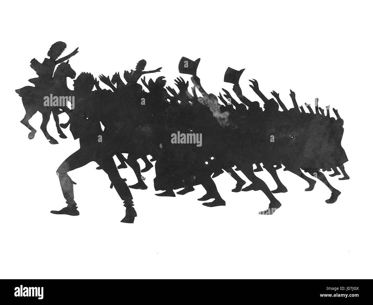 Caran d'Aches „Zinc Silhouette for the Chat Noir Cabaret Shadow Play L’Epopée“ ist ein Kunstwerk für das berühmte Pariser Kabarett. Das Stück spiegelt die Kunst des Silhouettendesigns wider, das in den Aufführungen im Chat Noir integriert ist, und hebt die Theater- und Schattenspieltechniken hervor, die bei den ikonischen Aufführungen verwendet werden. Stockfoto