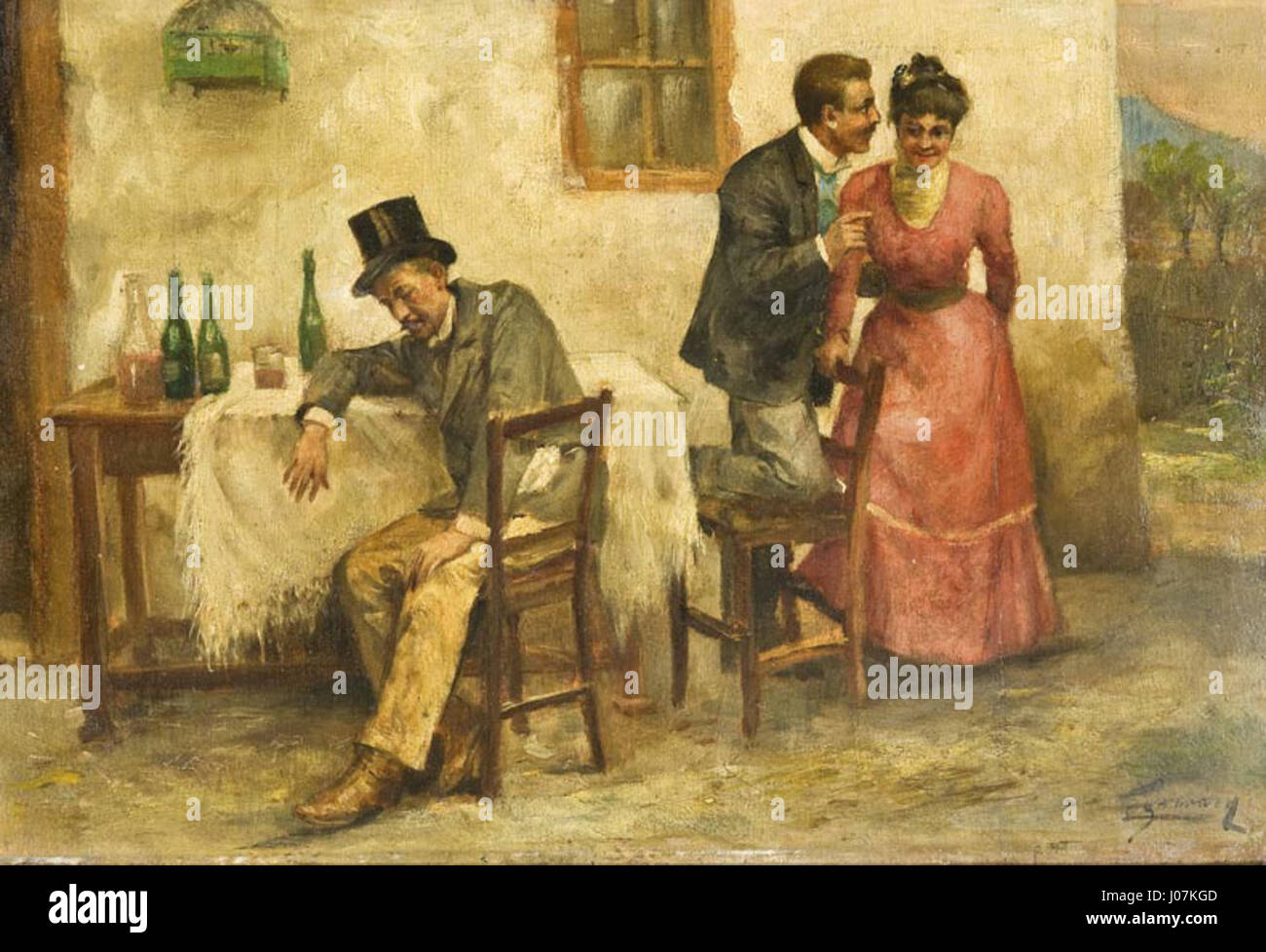 Das Geheimnis ist ein Gemälde des ungarischen Künstlers Egerváry, das für seine eindrucksvolle Verwendung von Farbe und Form bekannt ist. Das Kunstwerk präsentiert eine geheimnisvolle und intime Szene, die die Zuschauer einlädt, in ihre erzählerische und emotionale Tiefe einzutauchen. Stockfoto