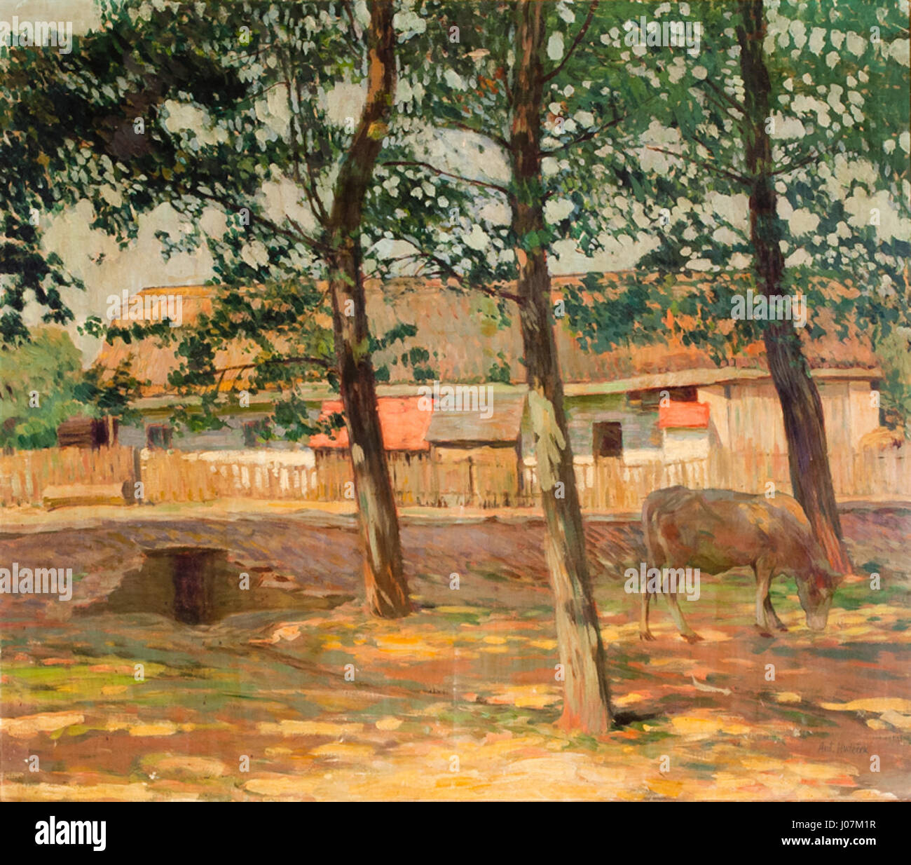 Antonín Hudeček „Na sedlckém dvoře“ zeigt eine ländliche Szene in der tschechischen Landschaft und fängt die ruhige Atmosphäre eines Bauernhofs mit naturalistischen Pinselarbeiten und Liebe zum Detail ein. Stockfoto