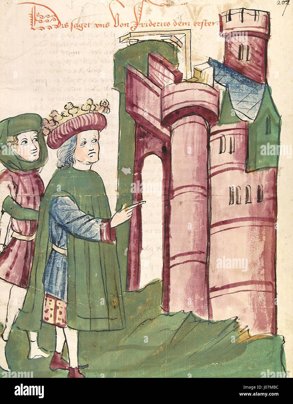 Dieses Gemälde zeigt Friedrich I. (Friedrich Barbarossa) vor der Stadt Tivoli (antike Tybur) und zeigt seine Absicht, die Stadt wieder aufzubauen. Er spiegelt seine militärische und politische Macht während seiner Herrschaft im Heiligen Römischen Reich wider. Stockfoto