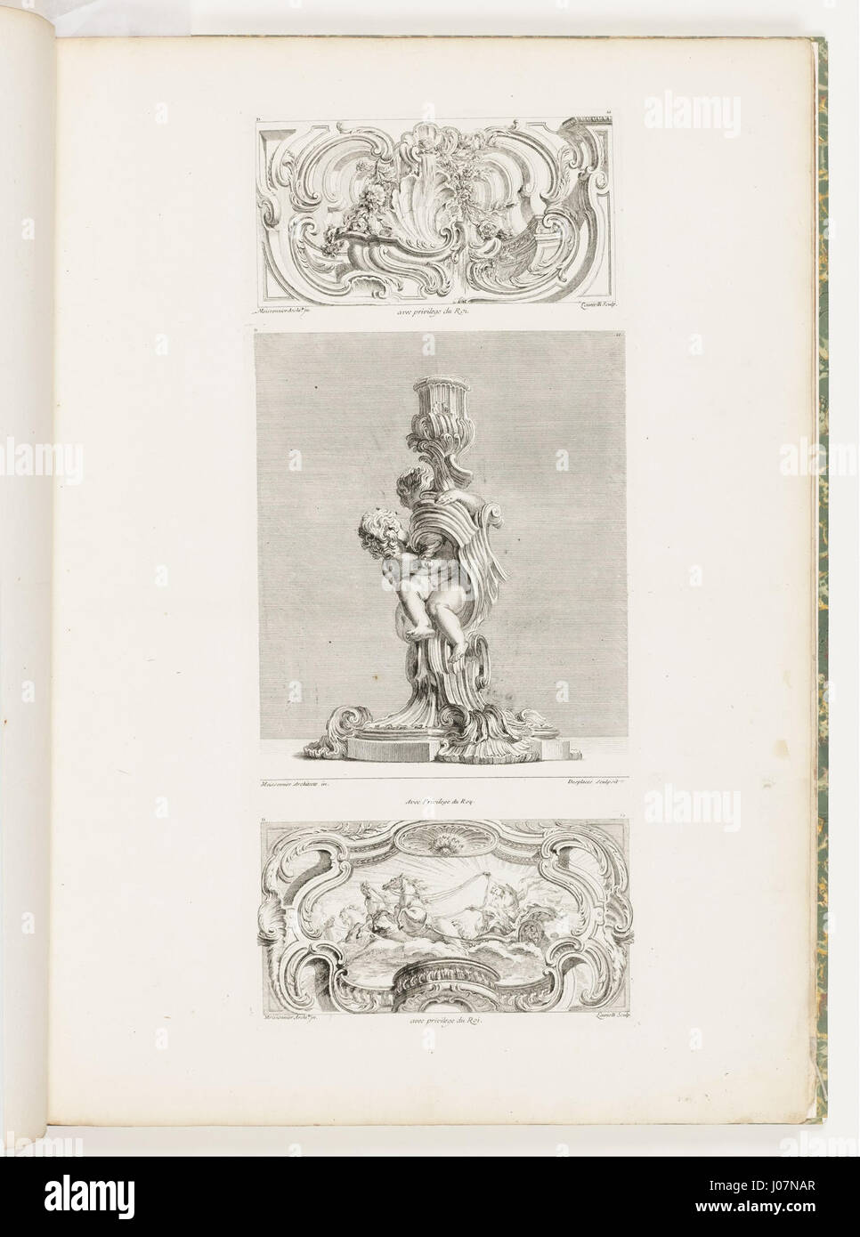 Juste-Aurèle Meissonnier - Ornament-Panel mit Shell Brunnen flankiert von Girlanden und Voluten, pl.   im Oeuvre de Juste-Aurèle...- Stockfoto