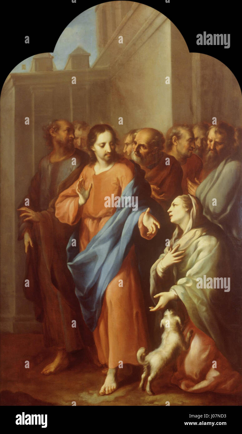 „Jesus mit der kranken Frau“ von Juan Rodríguez Juárez stellt eine biblische Szene dar, in der Christus eine kranke Frau heilt. Dieses Gemälde veranschaulicht den barocken Stil, der durch dramatische Beleuchtung und lebhafte Emotionen gekennzeichnet ist. Juárez fängt die göttliche Intervention in einem machtvollen Moment des Mitgefühls und der Barmherzigkeit ein. Stockfoto „Jesus mit der kranken Frau“ von Juan Rodríguez Juárez stellt eine biblische Szene dar, in der Christus eine kranke Frau heilt. Dieses Gemälde veranschaulicht den barocken Stil, der durch dramatische Beleuchtung und lebhafte Emotionen gekennzeichnet ist. Juárez fängt die göttliche Intervention in einem machtvollen Moment des Mitgefühls und der Barmherzigkeit ein. Stockfoto