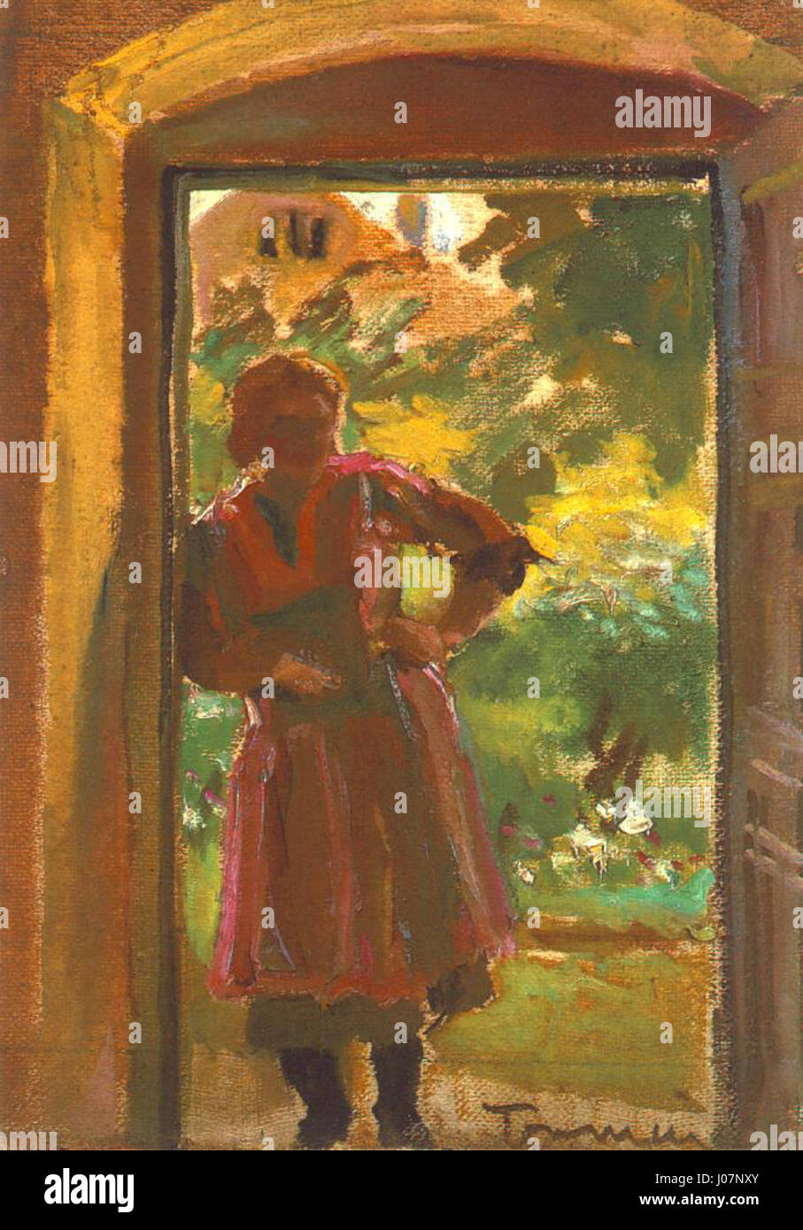 János Tornyai (1869-1936) Frau steht in einer Tür (1933-34) Stockfoto