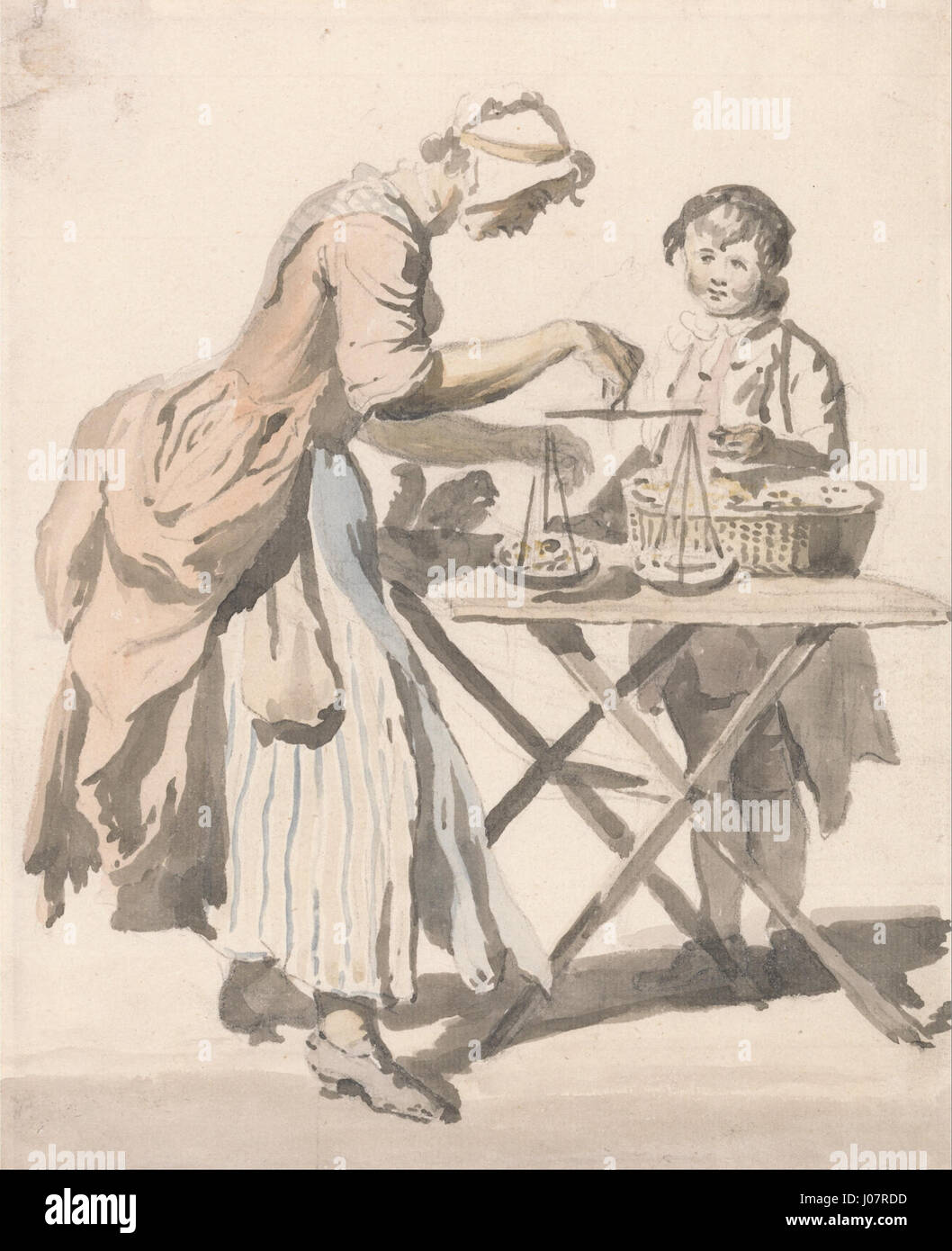 Paul Sandbys „London Criees – Black Heart Cherries“ zeigt einen Straßenverkäufer, der Kirschen in London verkauft und das Wesen des urbanen Lebens des 18. Jahrhunderts erfasst. Sandbys Arbeiten veranschaulichen die Lebendigkeit der Straßen und die täglichen Aktivitäten der Bürger. Stockfoto