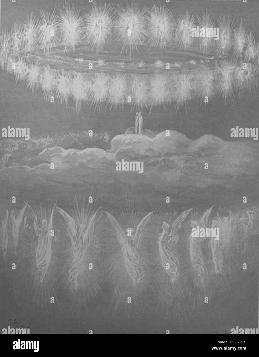 *Par 12* von Gustave Doré ist eine Serie von Stichen oder Illustrationen, die auf klassischen literarischen Werken basieren. Doré war bekannt für seine dramatischen Illustrationen, insbesondere in Werken wie *die Göttliche Komödie* und *Don Quijote*. Seine detaillierten Stiche erweckten literarische Klassiker mit lebendigen Darstellungen und dramatischen Szenen zum Leben. Stockfoto