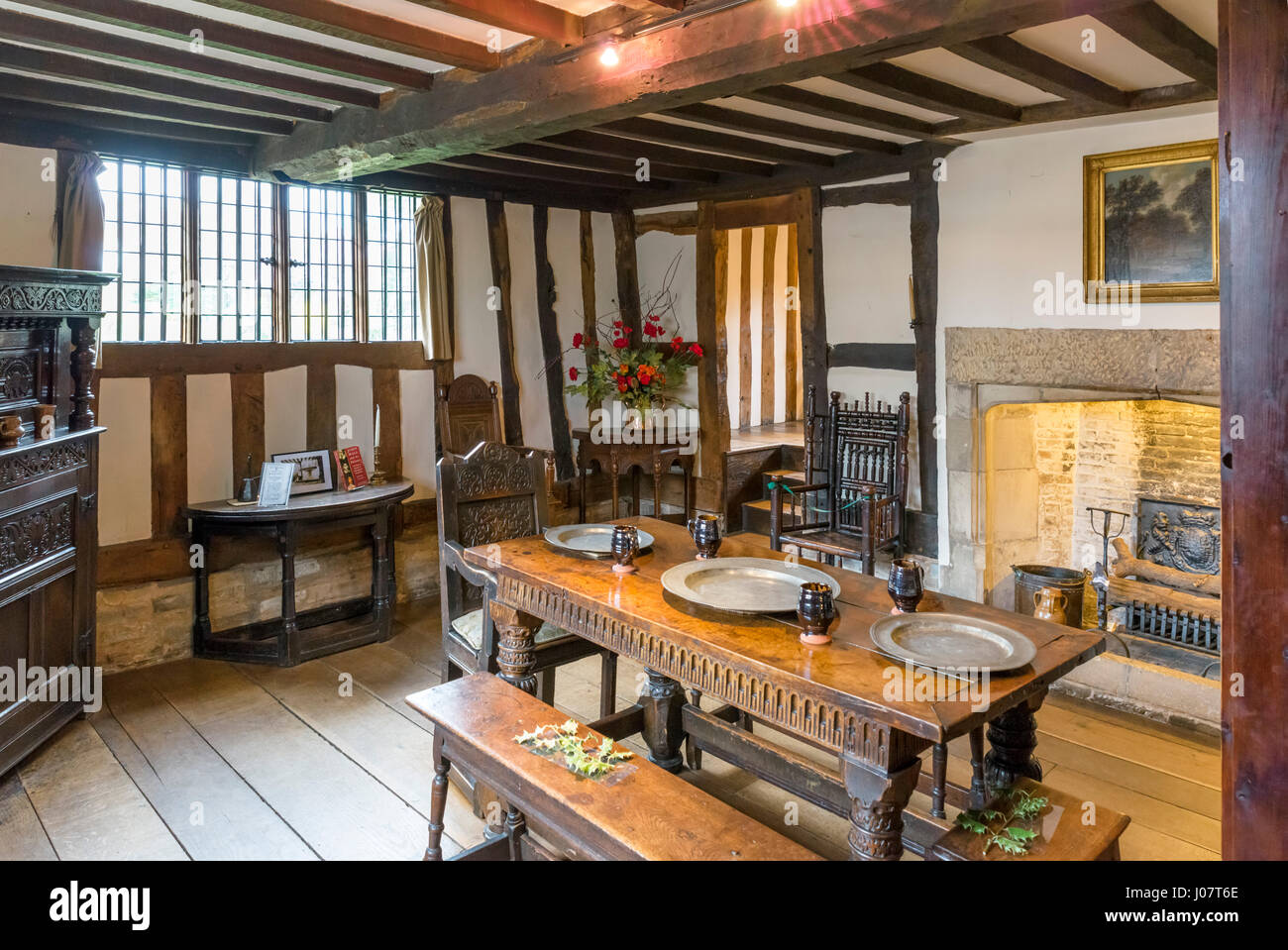 Halls Croft. Innere des Hauses im Besitz von William Shakespeares Tochter Susanna Hal und ihr Ehemann Dr. John Hall, London, England, UK Stockfoto