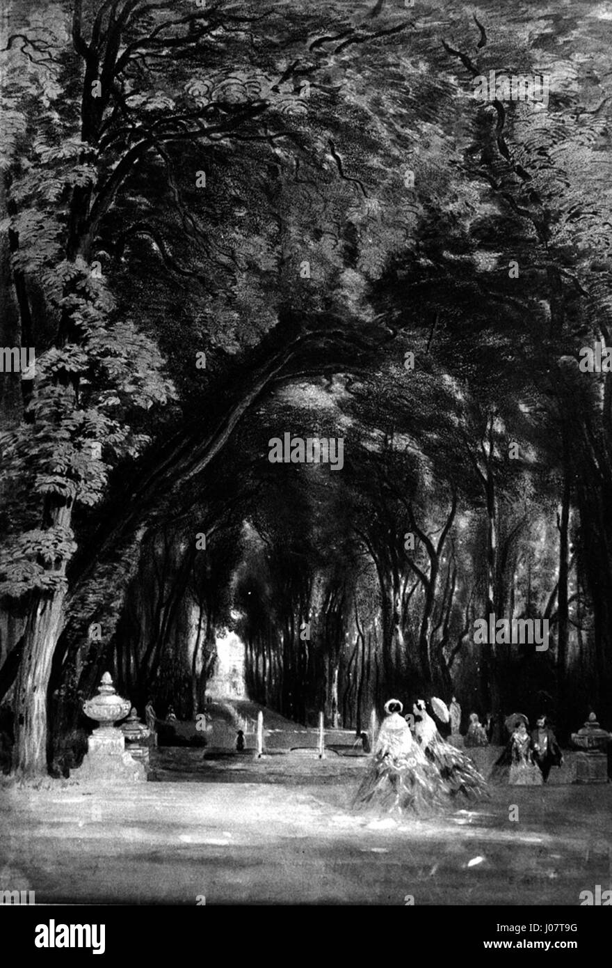 Pierre EugŠne Grandsires „Chƒteau of St Cloud“ zeigt das Château de Saint-Cloud, ein historisches französisches Schloss in der Nähe von Paris. Das Gemälde zeigt die Pracht der Struktur, inmitten von Gärten und der umliegenden natürlichen Schönheit. Stockfoto