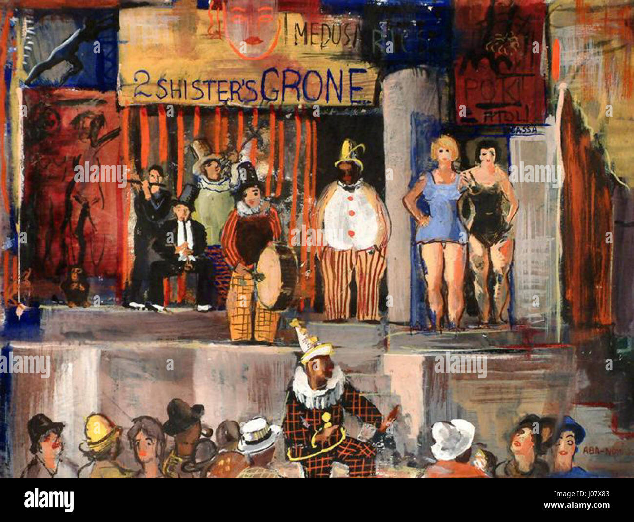 Das um 1930 entstandene „Hippodrom“ von Aba-Novák ist eine anschauliche Darstellung eines Pferderennens auf einer Rennstrecke. Es fängt die Energie und Spannung des Ereignisses mit dynamischen Bewegungen und ausdrucksstarken Farben ein. Stockfoto