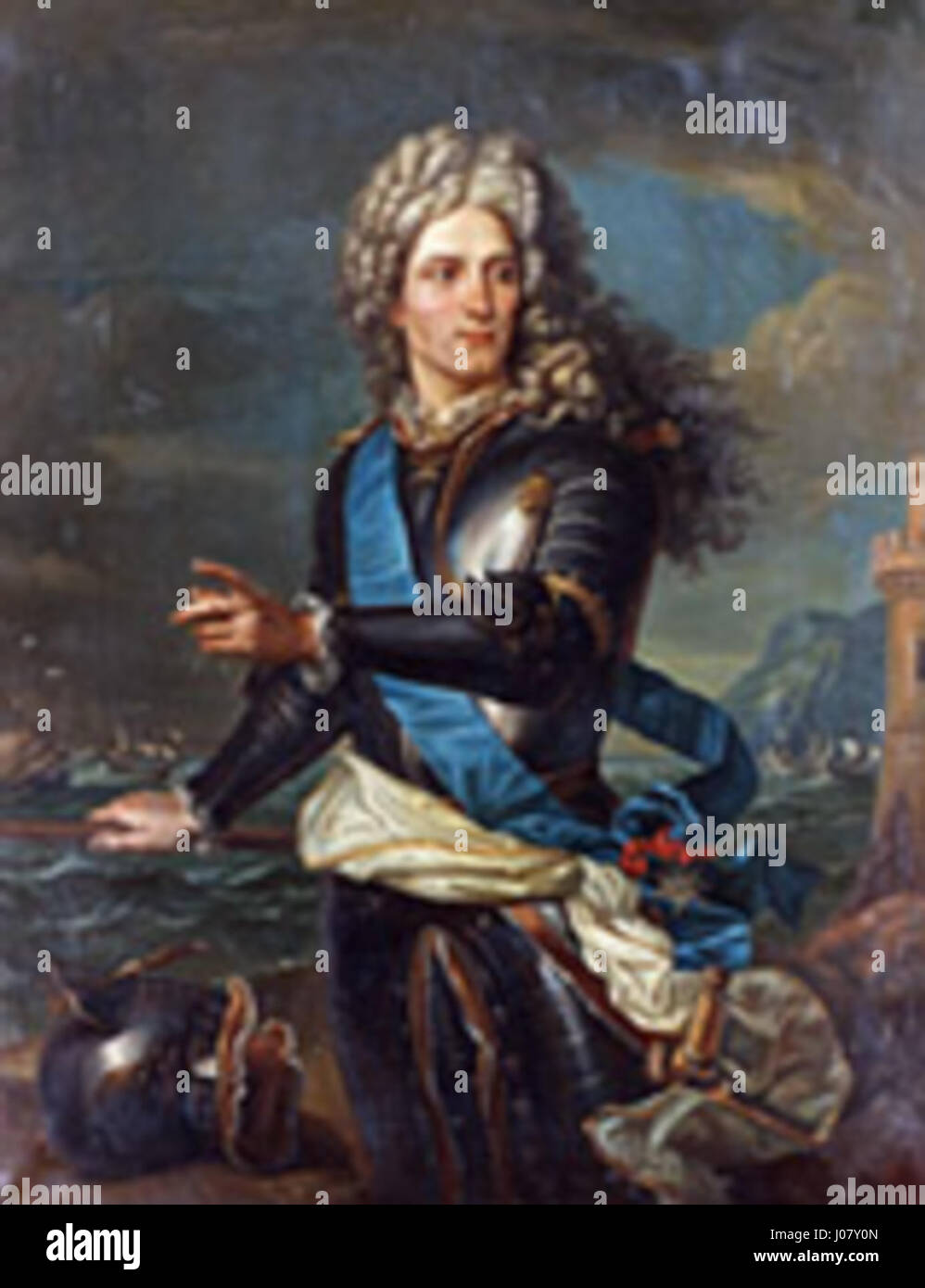 Vize-Amiral Court de La Bruyère war ein französischer Marineoffizier, der für seine Führung bekannt war. Sein Porträt spiegelt die würdevolle Persönlichkeit einer hochrangigen Militärfigur wider und betont die Macht und Verantwortung der Marineoffiziere im Frankreich des 19. Jahrhunderts. Stockfoto