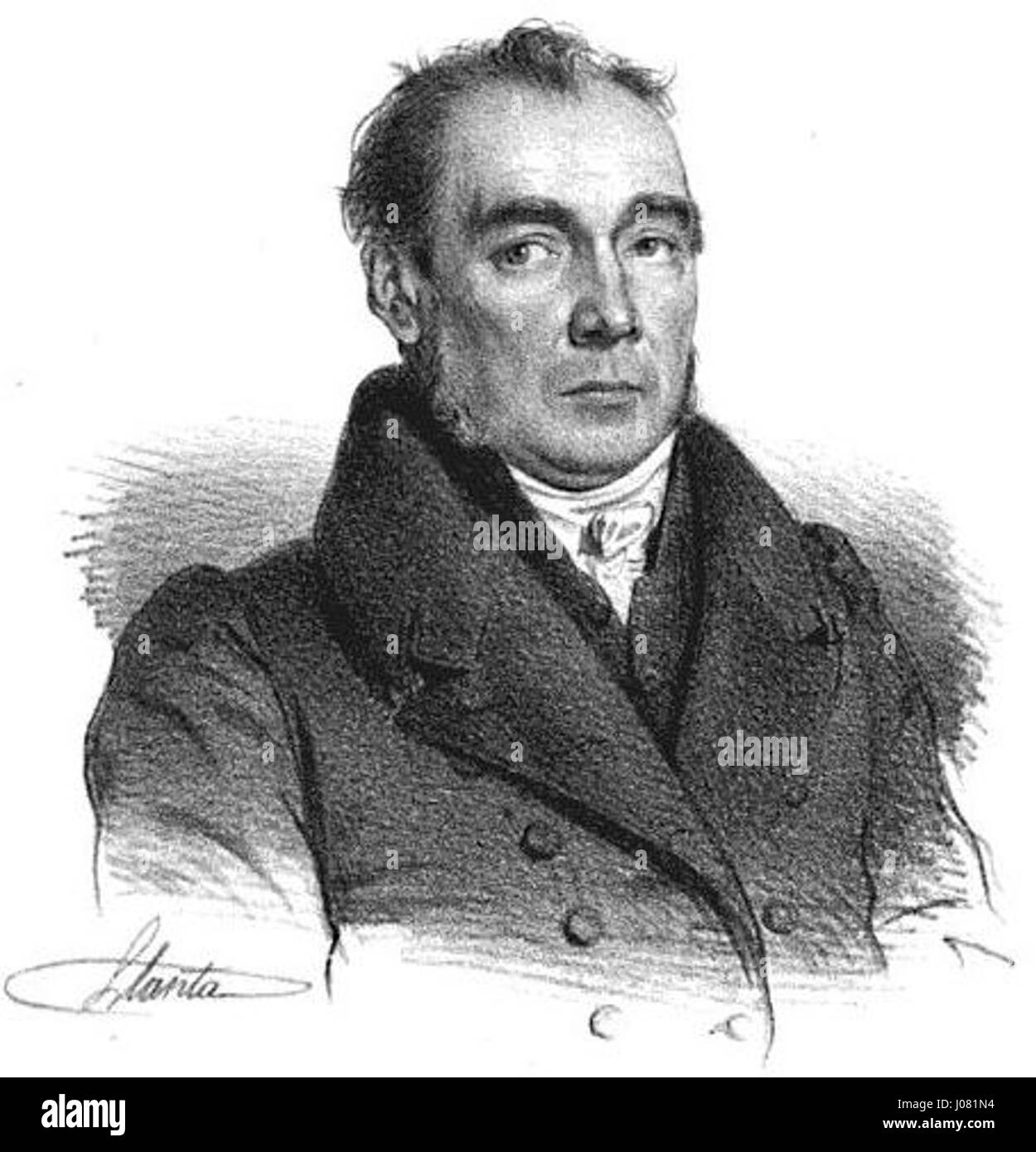 Eusèbe de Salvertes Werk von 1836 zeigt seine Talente in der klassischen Porträtkunst. Bekannt für seine Darstellungen historischer Persönlichkeiten, zeigt dieses Stück seinen Fokus auf die Erfassung sowohl körperlicher Ähnlichkeit als auch des Charakters auf raffinierte Weise. Stockfoto