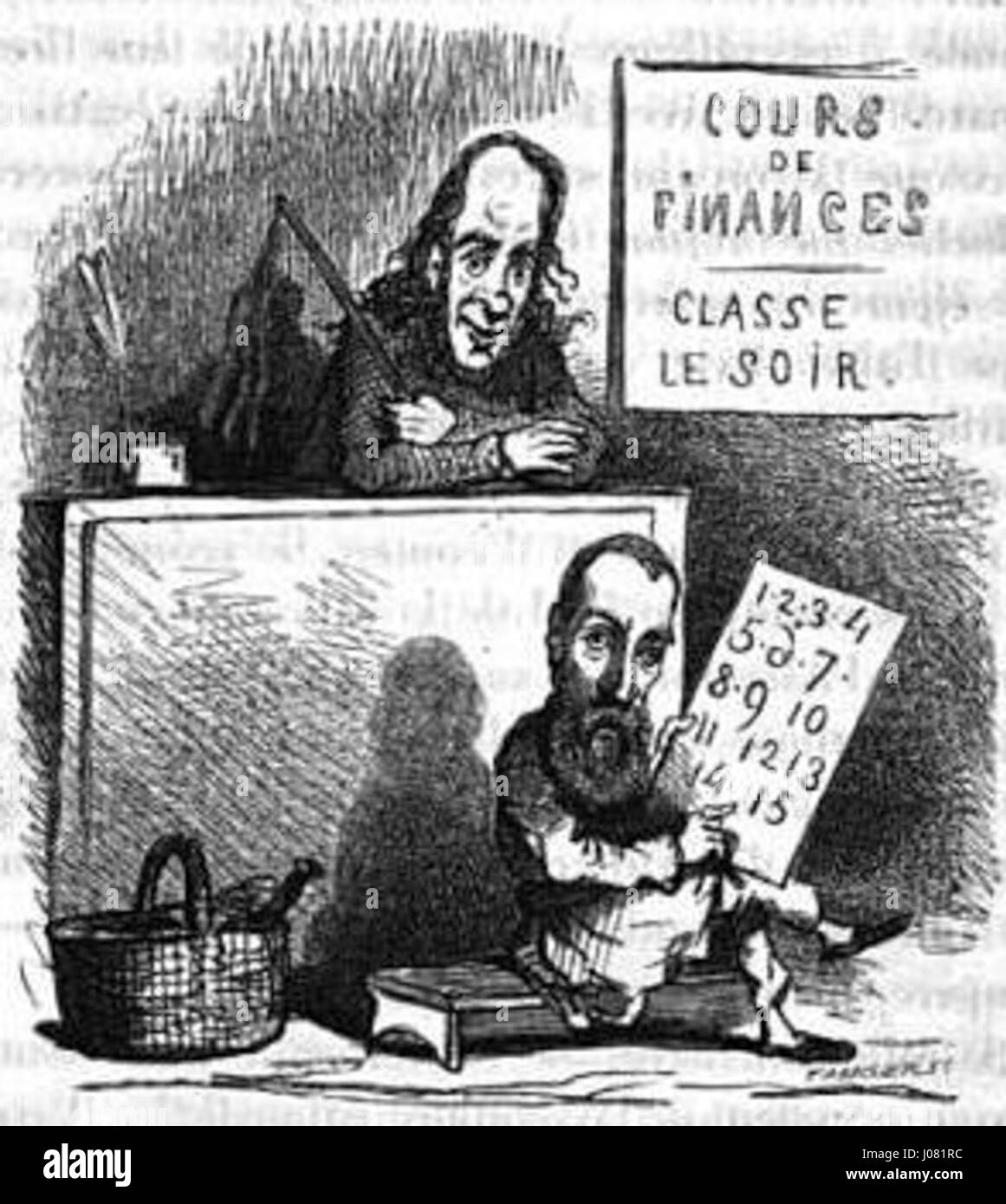Diese Karikatur von *Cham* zeigt die französischen Politiker Garnier-Pagès und Duclerc. Der Künstler kritisiert diese Figuren in der französischen Politik des 19. Jahrhunderts mit Humor und Übertreibung. Stockfoto