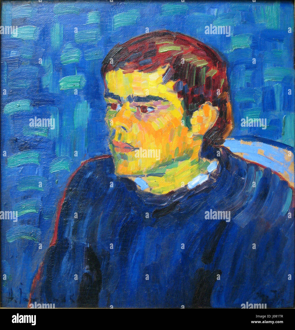 „Der Glöckner“ von Alexej von Jawlensky ist die Darstellung eines deformierten Glockenklingels, der intensive Emotionen durch lebendige Farben und verzerrte Formen ausdrückt. Das Stück ist ein bemerkenswertes Beispiel für den deutschen Expressionismus und konzentriert sich auf die inneren Wirren und psychologischen zustände des Themas. Stockfoto