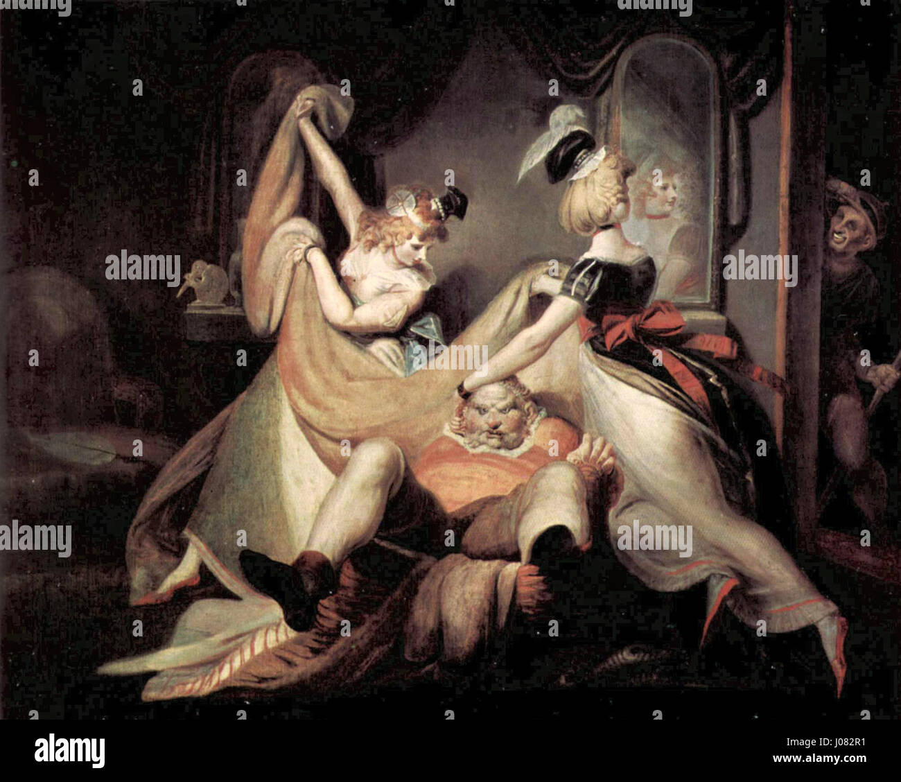 Das Werk „039“ von Johann Heinrich Füßli ist ein weniger bekanntes Werk des Schweizer Künstlers, bekannt für seine dunklen, geheimnisvollen und dramatischen Werke. Füßlis Stil, der auf psychologische Intensität und unheimliche Atmosphäre ausgerichtet ist, ist in der romantischen Kunst nach wie vor prägend. Stockfoto