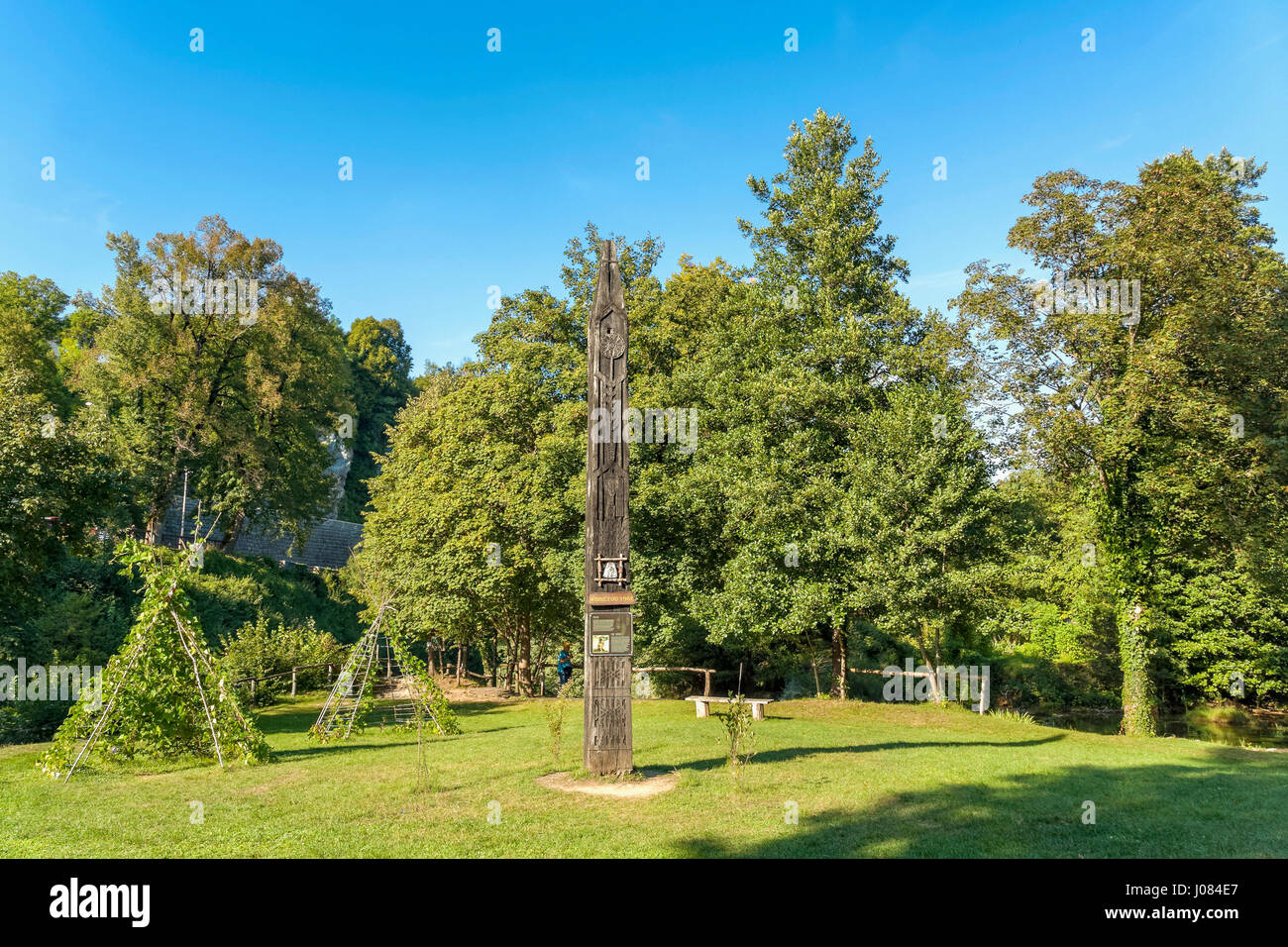 Winnetou-Totem in Rastoke Dorf, Kroatien Stockfoto