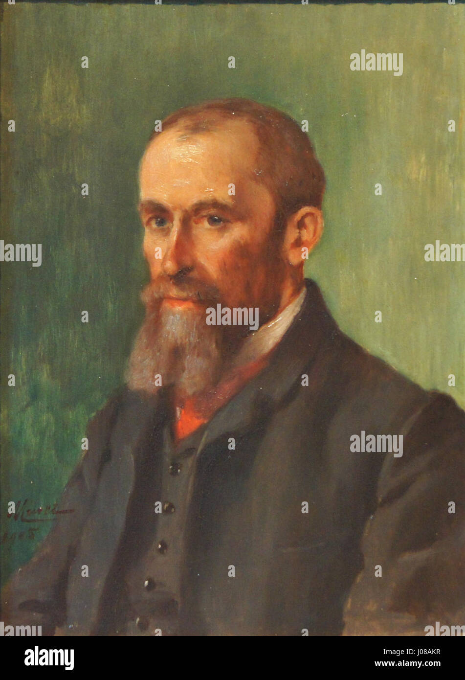 Louis-Emile Minets Portrait „Portrait présumé du Manufacier Bisson“ aus dem Jahr 1905 ist ein Ölgemälde auf Holz. Es präsentiert eine ausdrucksstarke Darstellung der Figur mit Schwerpunkt auf Realismus und feinsten Pinseltechniken. Stockfoto
