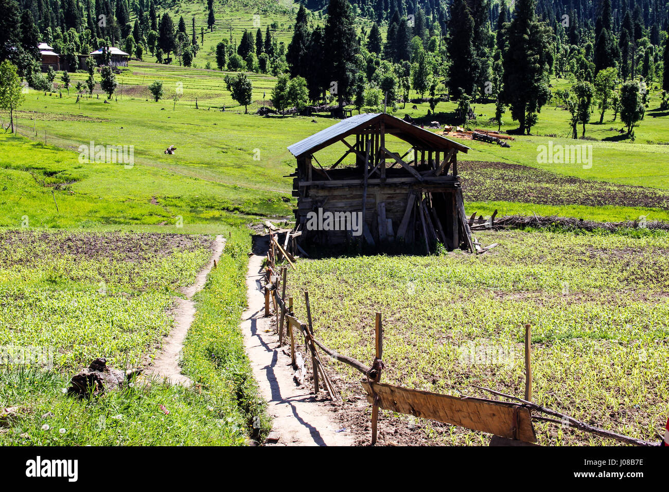 Kleines Holzhaus im Neelum-Tal, Kaschmir Stockfoto