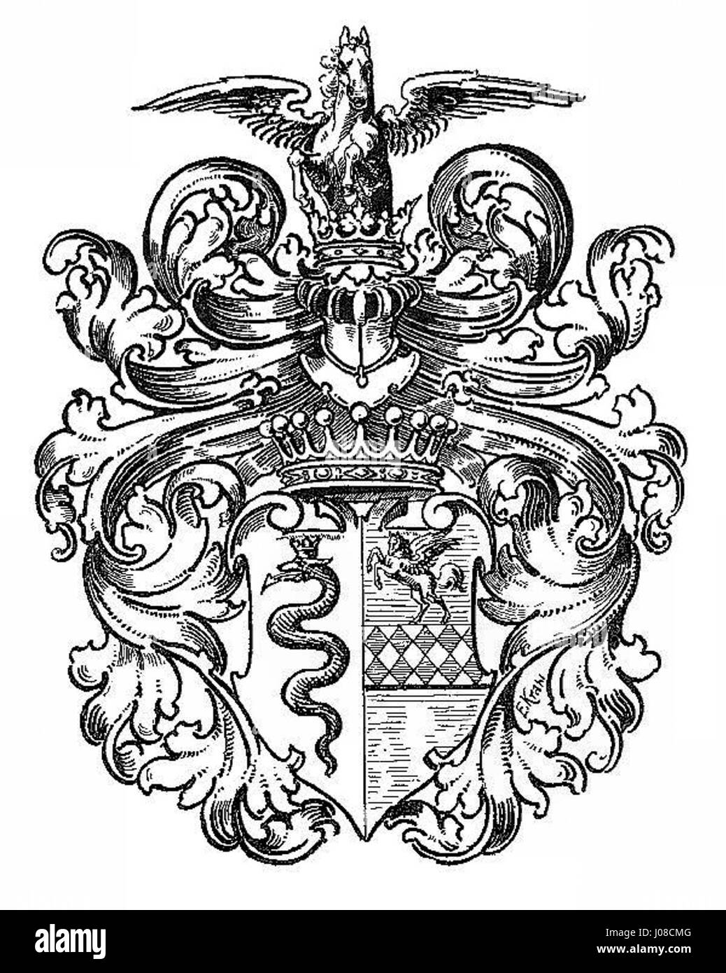 Das Wappen der Familie Serényi aus Kis-Serényi, das ihre edle Abstammung und heraldisches Erbe repräsentiert. Dieses Emblem ist ein bedeutendes Stück ungarischer Adelsgeschichte. Stockfoto