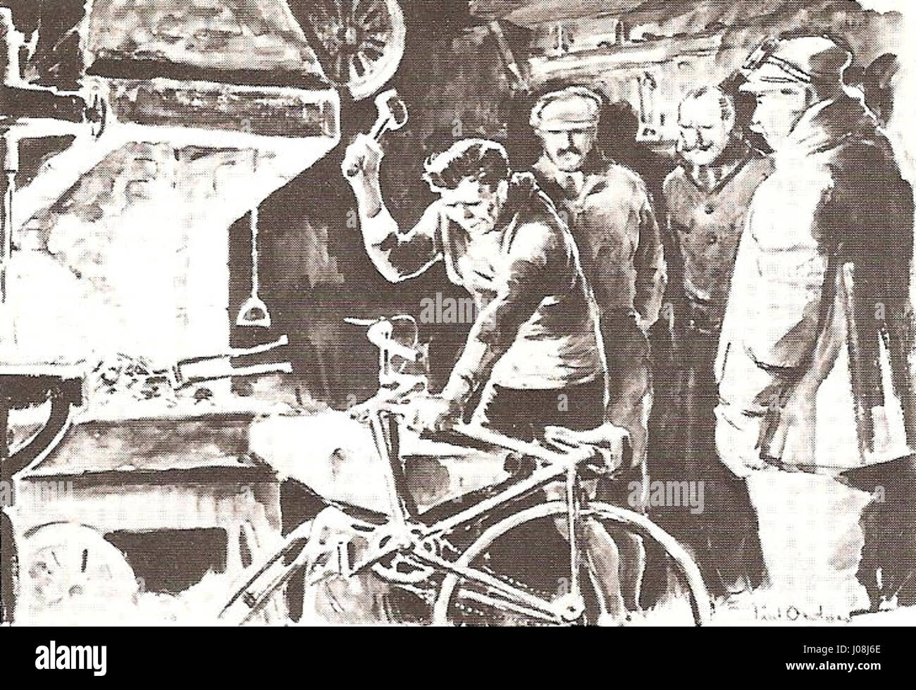 Die „1913-Eugène Christophe-Tour“ bezieht sich auf eine Veranstaltung in der Tour de France, die für ihre anspruchsvollen Bergetappen bekannt ist. Es ist ein wichtiger Moment in der Geschichte des Radsports und zeigt Christophes Beharrlichkeit angesichts der Widrigkeiten. Stockfoto