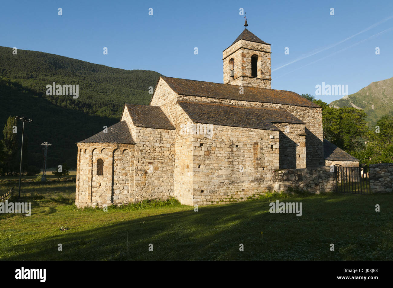 Spanien, Pyrenäen, Katalonien, Val de Boi, Barruera, Kirche Sant Feliu Stockfoto