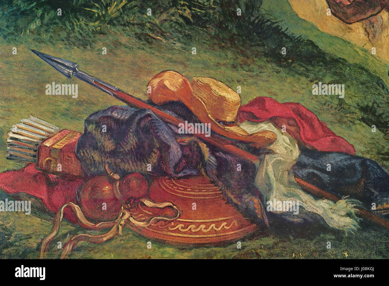 Eine Lithografie mit dem Titel „Löwe verschlingen ein Pferd“ von Ferdinand Victor Eugène Delacroix, die 1844 erstellt wurde. Das Stück misst 45 x 31,4 cm und ist Teil der Sammlung des Barber Institute of Fine Arts. Stockfoto