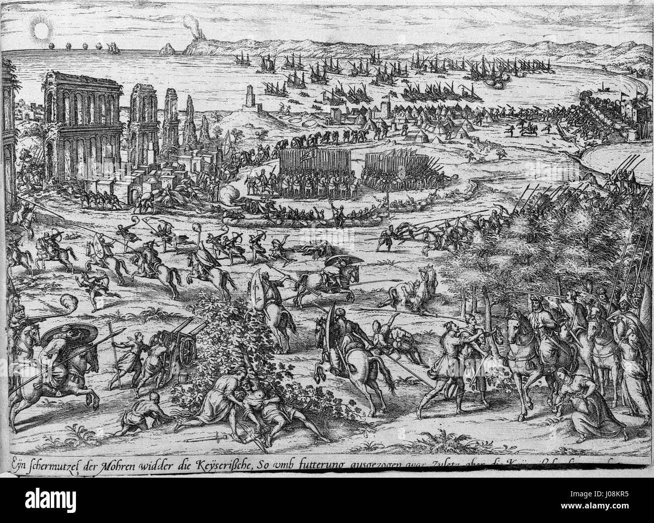 Stich von Frans Hogenberg, flämisch-deutscher Maler und Kupferstecher (1535–1590), bekannt für historische und topographische Werke. Stockfoto