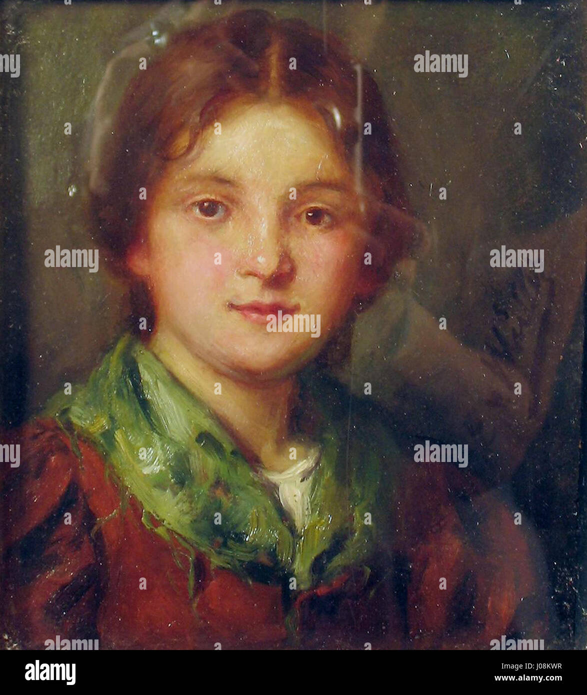 Dieses Porträt von Emma Müller Edle von Seehof zeigt eine junge Tiroler Frau, die ihre Jugendliche Eleganz in traditioneller Kleidung einfängt. Das Stück beleuchtet regionale Mode und die kulturelle Identität Tirols im 19. Jahrhundert. Stockfoto