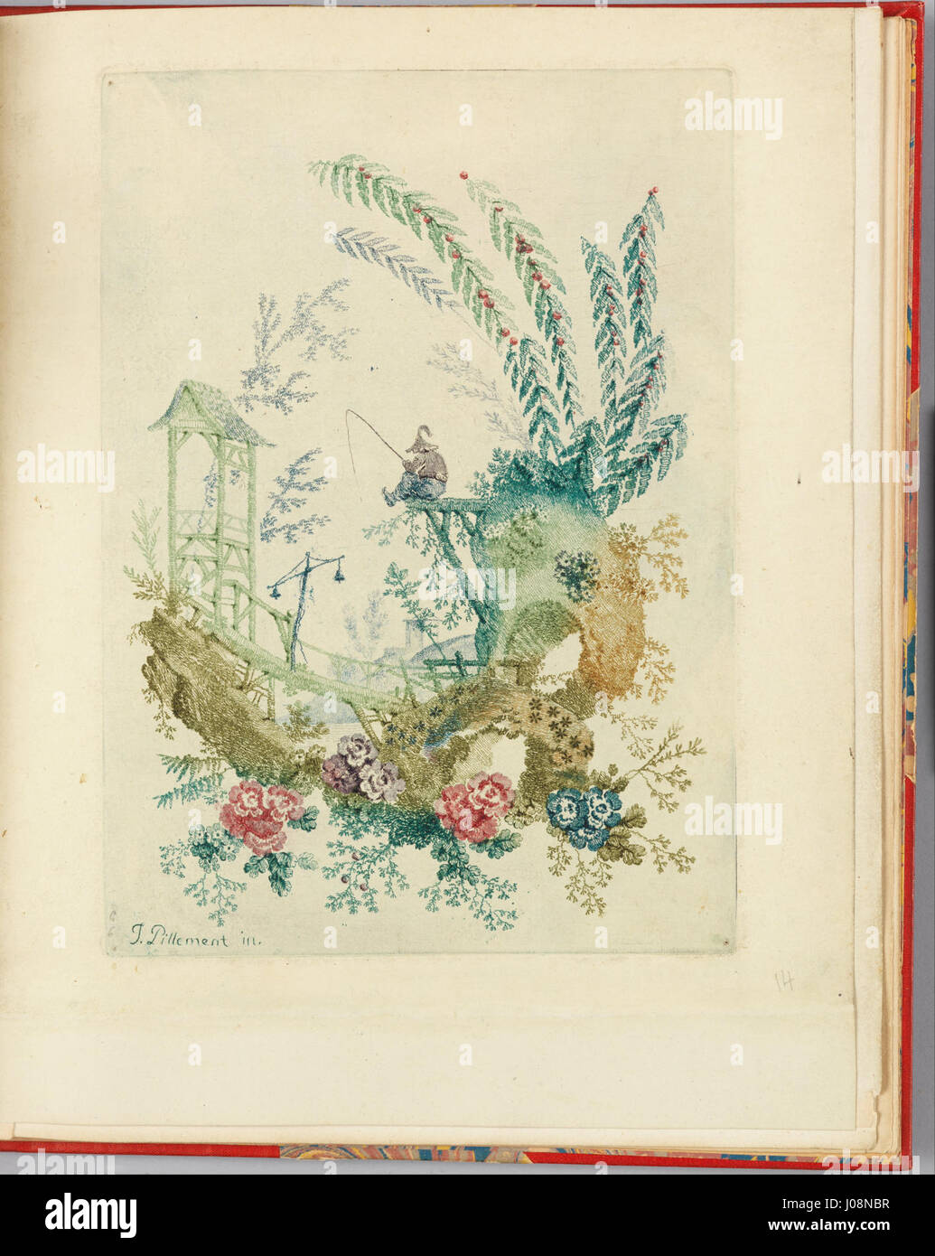 Jean-Baptiste Pillement’s *Ornamental Design* ist Teil seiner *Nouvelle Suite de cahiers chinois* Serie. Es zeigt komplexe und exotische Designs, die von chinesischer Kunst inspiriert wurden und zeigt den Einfluss Pillements auf die europäische dekorative Kunst im 18. Jahrhundert. Stockfoto