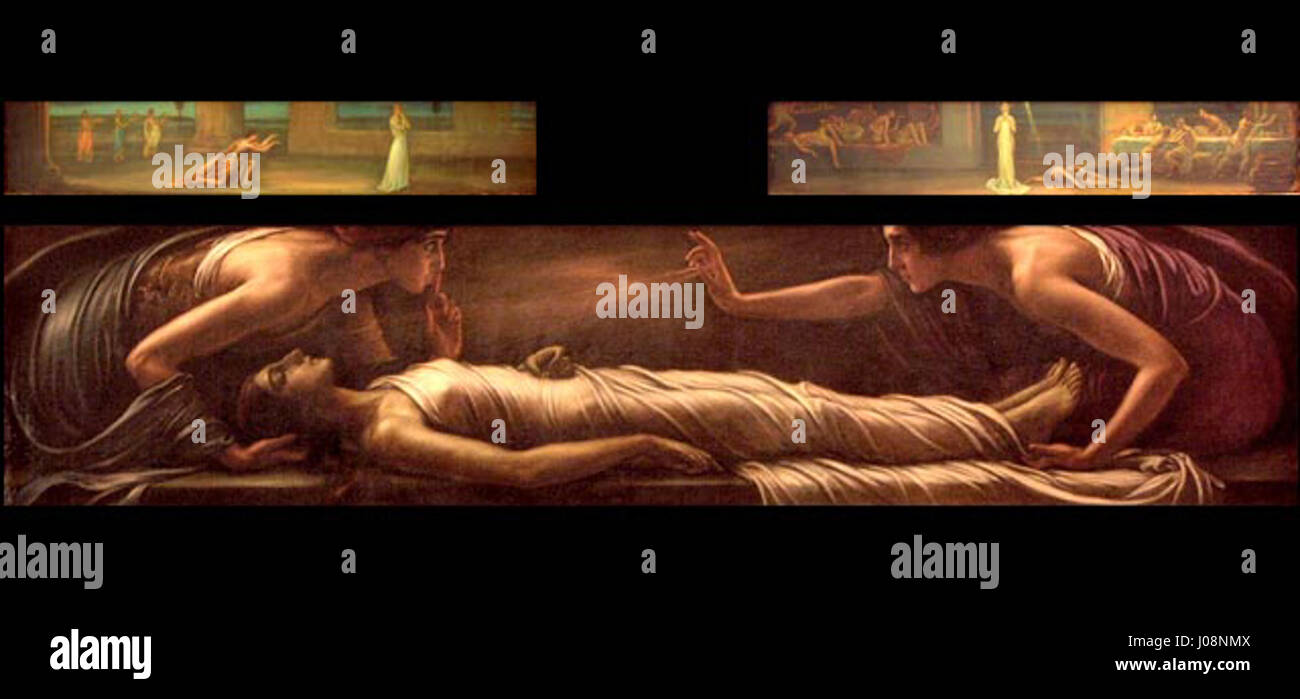 „La muerte de Santa Inés“ von Julio Romero de Torres zeigt den dramatischen und emotionalen Tod des christlichen Märtyrers Saint Agnes. Das Werk hebt die Beherrschung des Lichts und Schattens hervor und betont das Martyrium und die spirituelle Bedeutung. Stockfoto