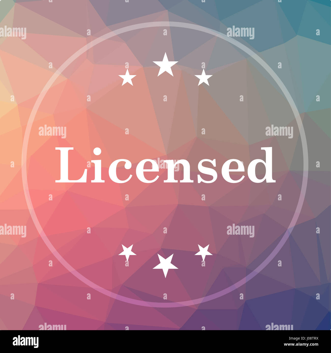 Lizenzierte Symbol. Lizenzierte Website Button auf low-Poly-Hintergrund. Stockfoto