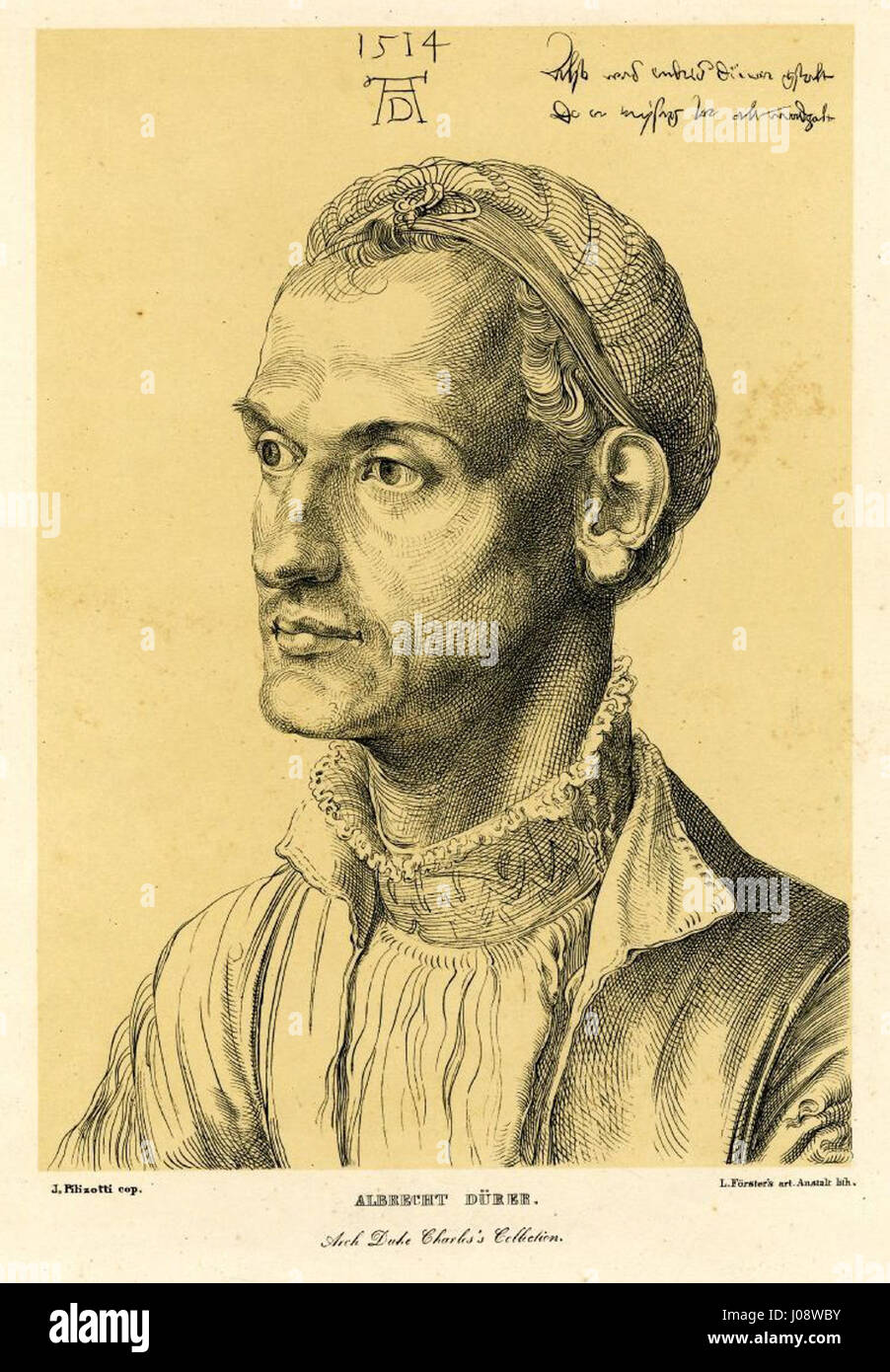 Das Werk „nach Dürer Erzherzog-Karl-Sammlung“ von Pilizotti ist eine Interpretation eines Stückes aus der Sammlung Erzherzog Karl, die den Einfluss von Dürers Stilrichtung widerspiegelt. Stockfoto
