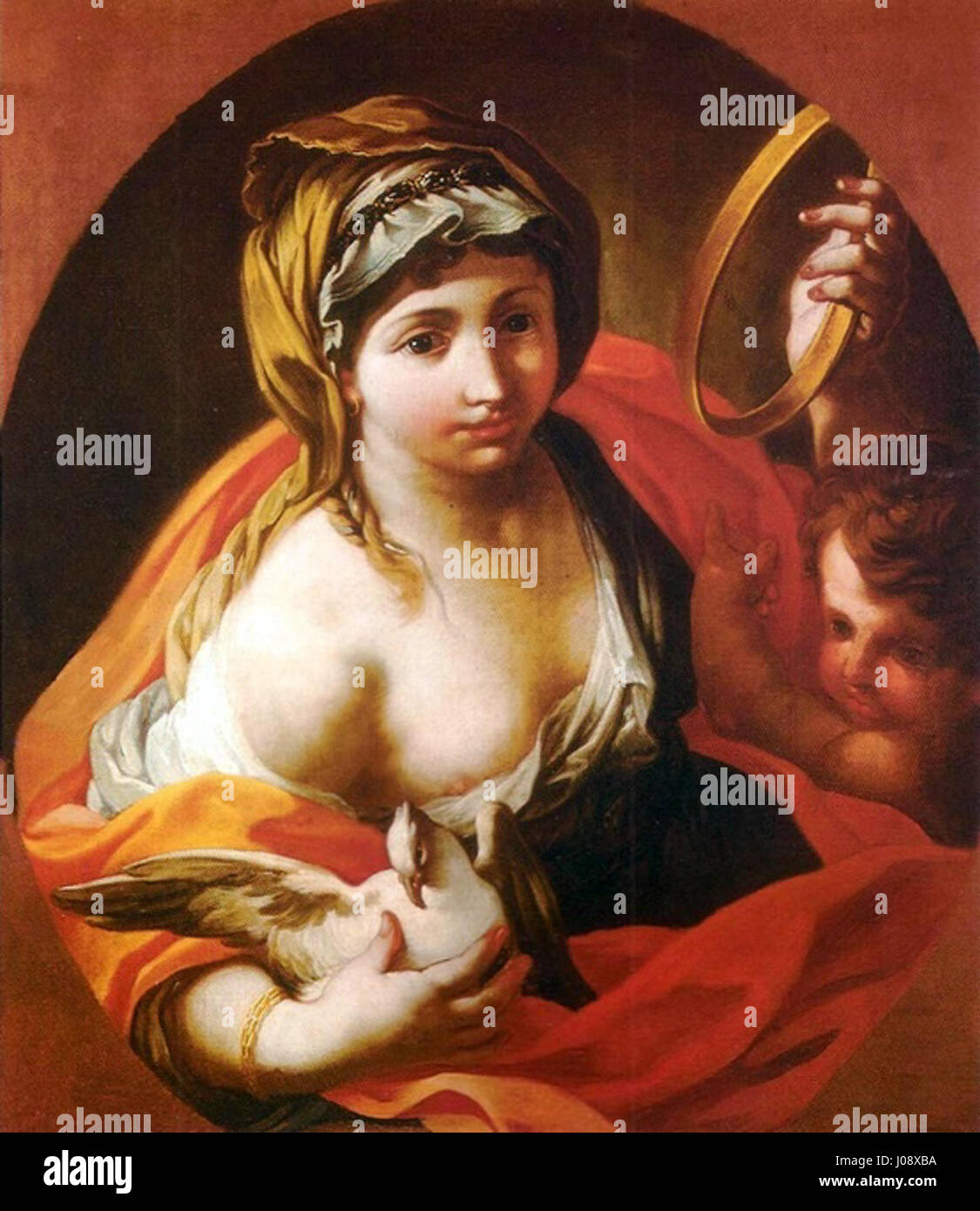 Sebastiano Concas „Alegoria da Paz“ (Friedensallegorie) stellt durch klassische Ikonographie eine symbolische Darstellung des Friedens dar, die Personifizierungen und friedliche Elemente enthält, die typisch für allegorische Kunst des 18. Jahrhunderts sind. Stockfoto
