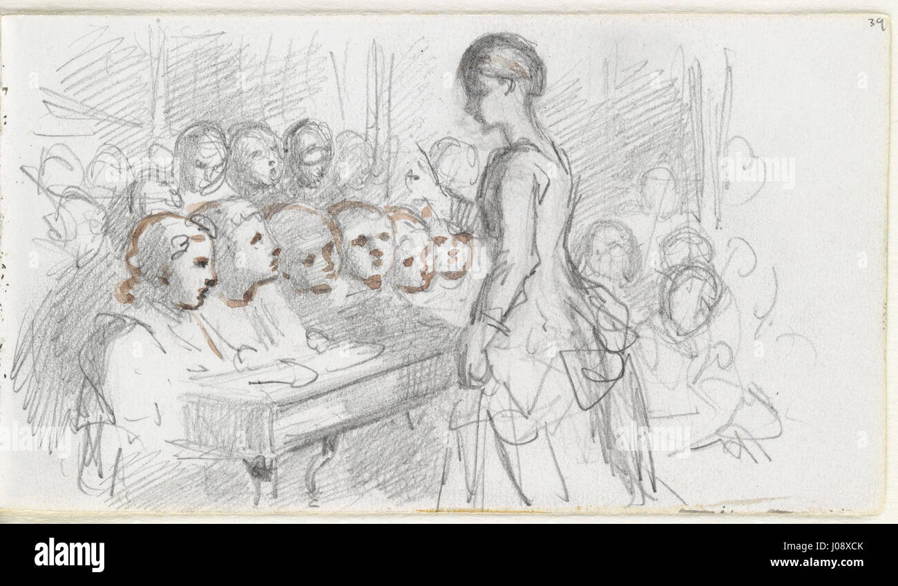 Skizze der unbekannten Frau und Kinder, vermutlich ein Lehrer und Schüler von Louisa Anne (geb. Stuart), Marquise von Waterford Stockfoto