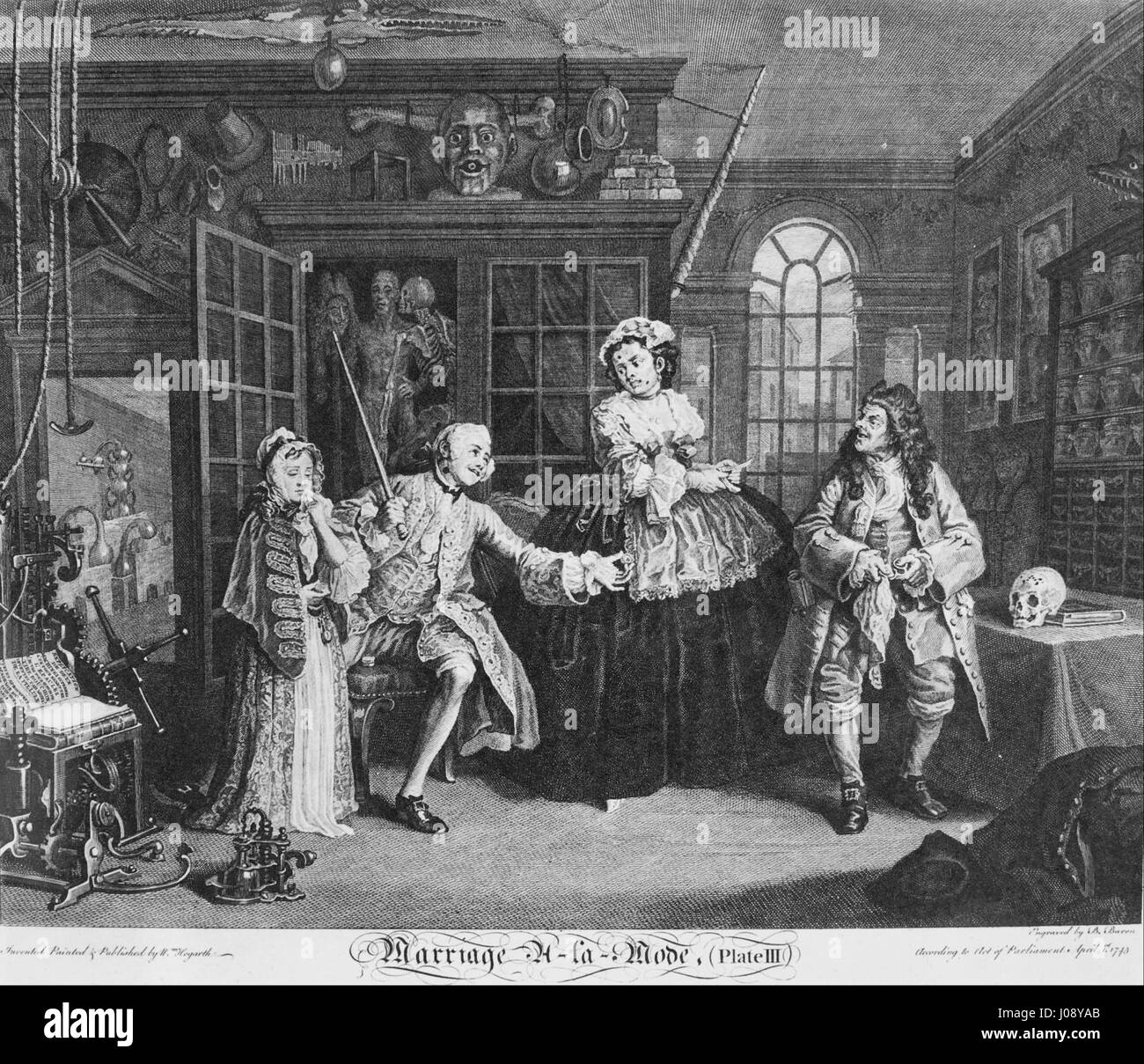 William Hogarth - Ehe À la Mode, Platte 3 (die Szene mit der Quack)- Stockfoto