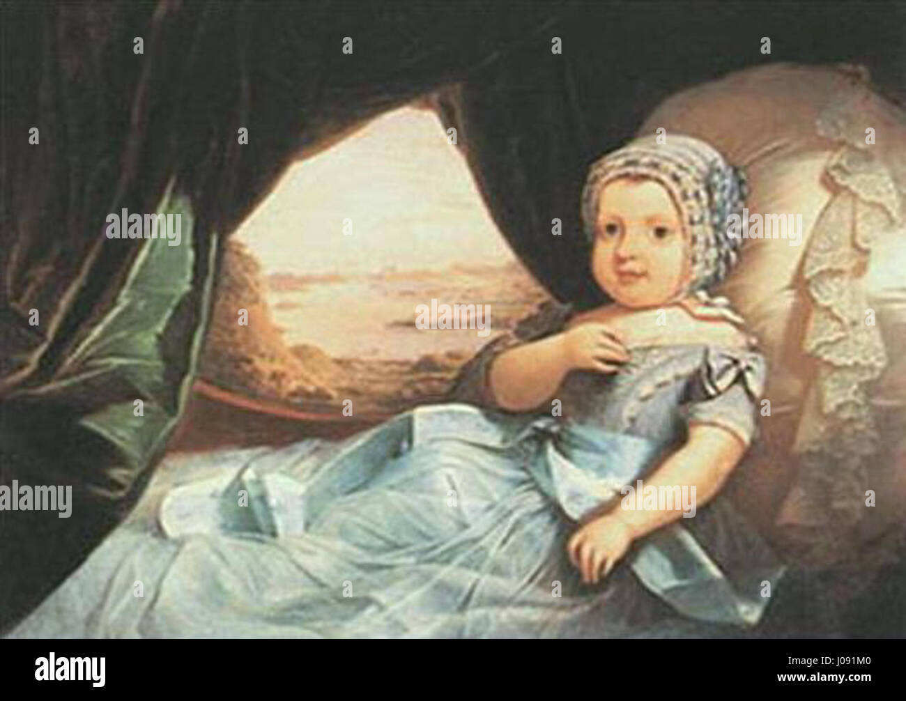 *Dom Afonso, Príncipe Imperial do Brasil* von Barandier stellt Dom Afonso dar, den Fürsten von Brasilien. Das Kunstwerk hebt das für das Königtum typische formale Porträt hervor, das Dom Afonsos Kleidung und sein königliches Verhalten zeigt und seinen edlen Status während des brasilianischen Reiches widerspiegelt. Stockfoto