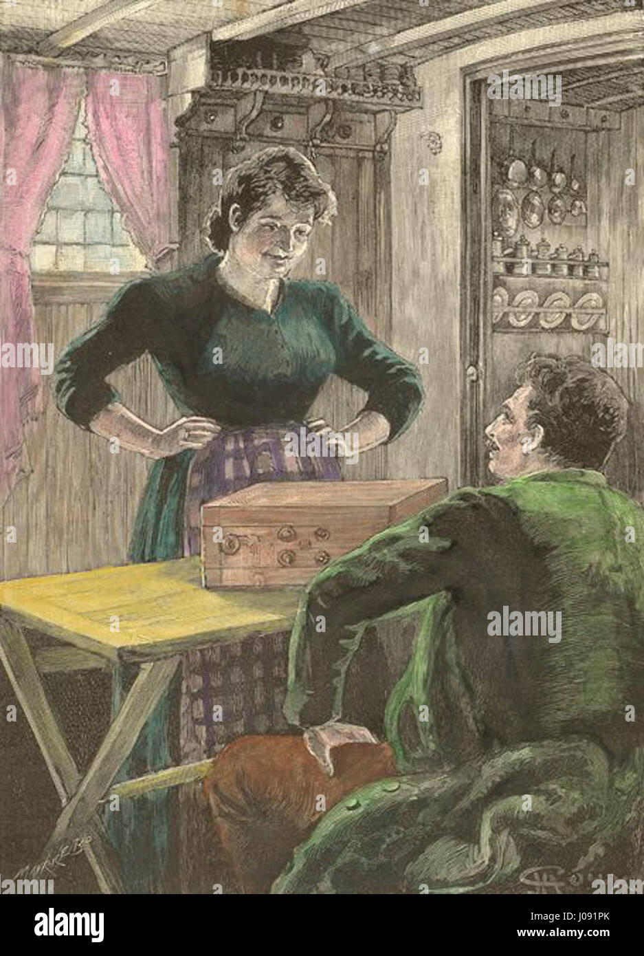 César Cascabel ist eine Illustration von George Roux aus dem Abenteuerroman von Jules Claretie. Das Kunstwerk erweckt die Charaktere und Ereignisse in der Erzählung zum Leben und zeigt Roux' Talent, Action und Emotionen einzufangen. Stockfoto