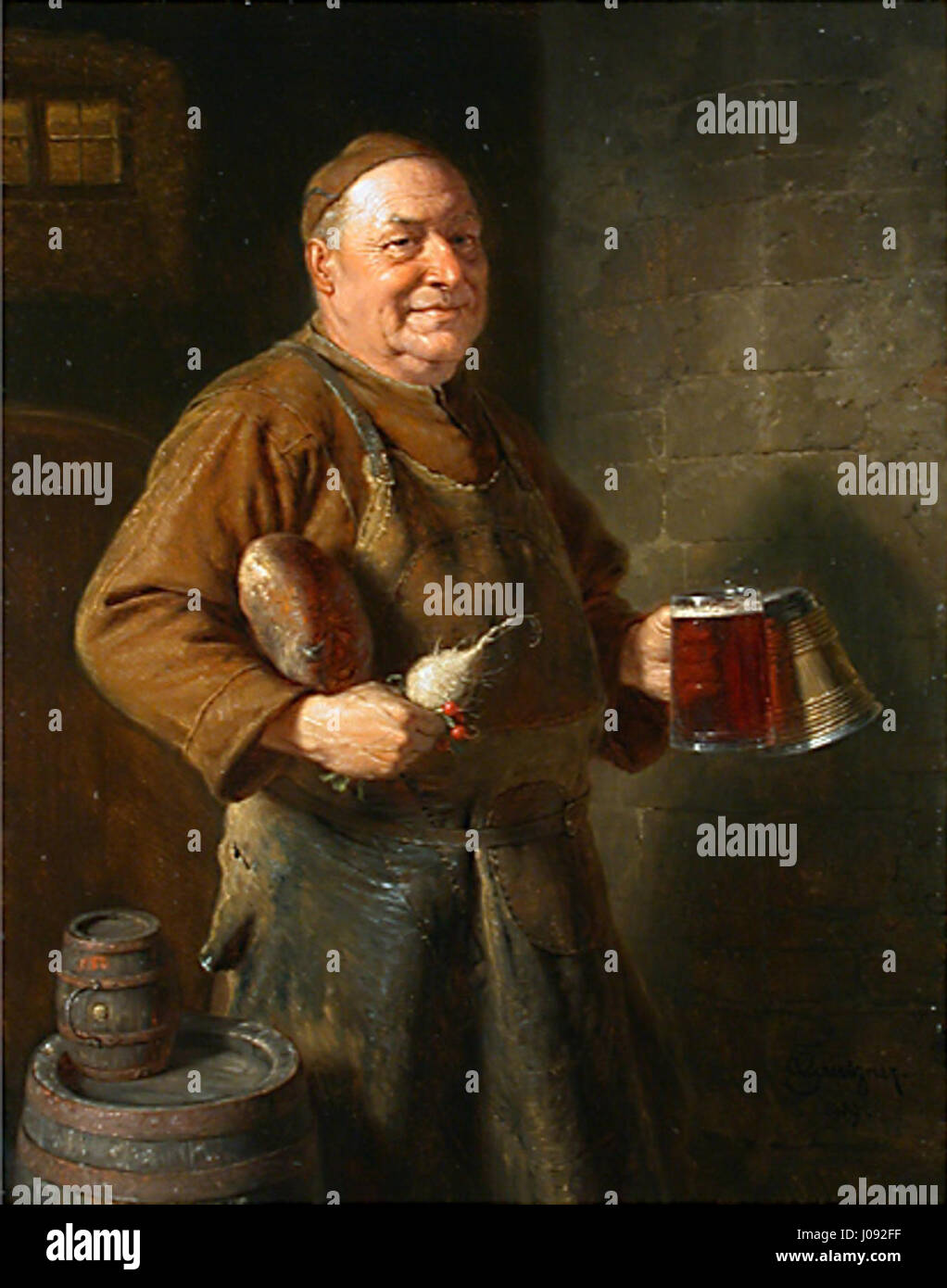 Eduard von Grätzners „Mönch“ zeigt einen einsamen Mönch in tiefer Betrachtung und spiegelt die emotionale Tiefe und Spiritualität wider, die für die deutsche Kunst des 19. Jahrhunderts von zentraler Bedeutung sind. Das Stück erforscht Einsamkeit und innere Reflexion. Stockfoto