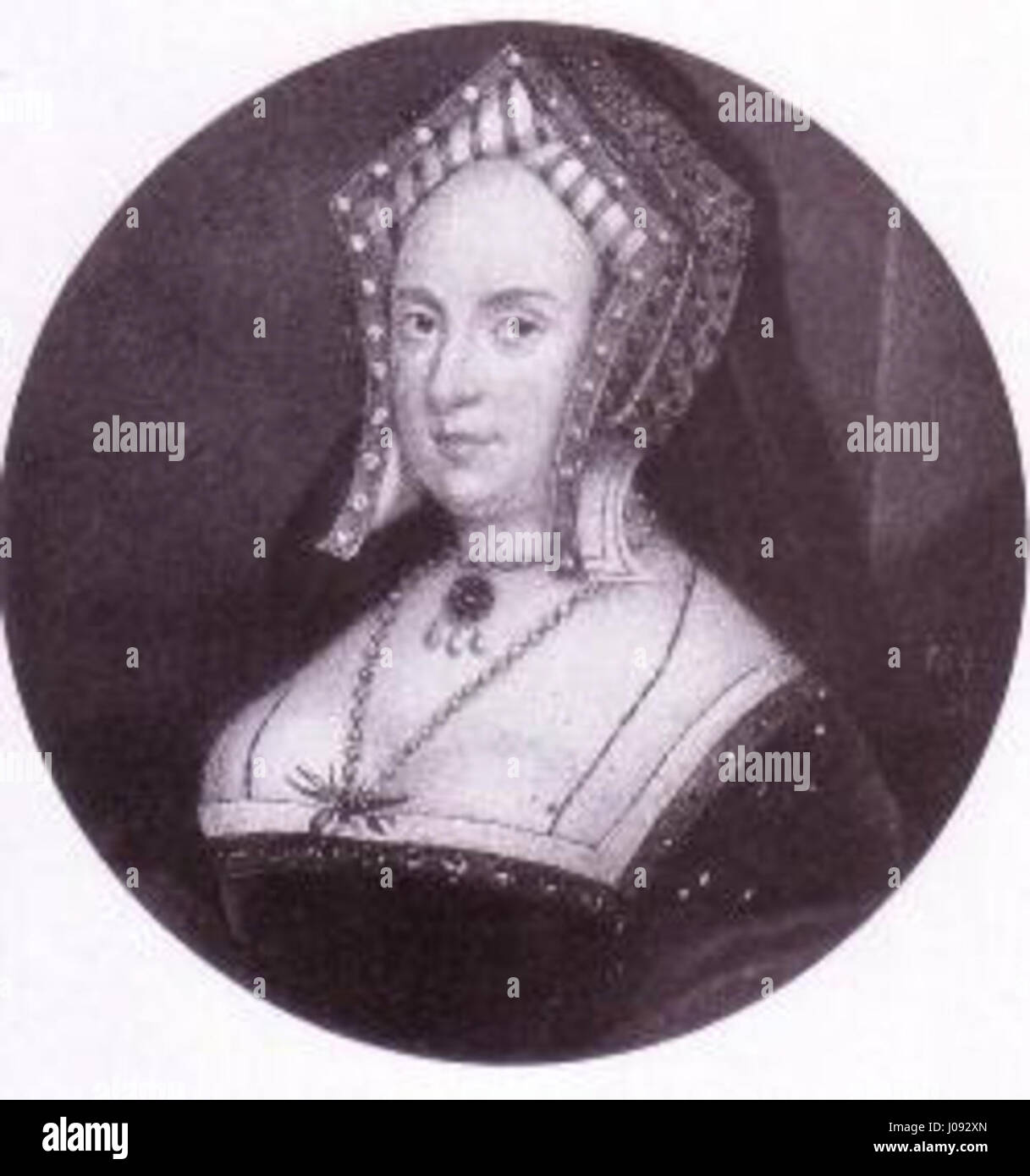 Elizabeth Howard, Herzogin von Norfolk, Ehefrau von Thomas Howard, 3. Herzog von Norfolk, und Mutter von Henry Howard, Earl von Surrey, und Mary Howard, Herzogin von Richmond, in einem Porträt aus dem 16. Jahrhundert. Stockfoto
