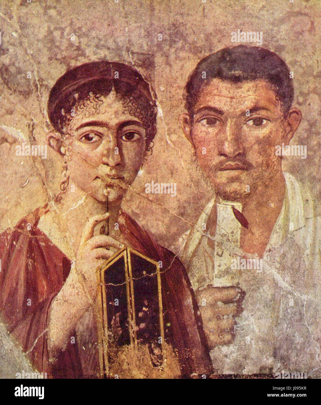 „Meister des Porträts des Paquius Proculus“ stellt das Werk eines unbekannten Meisters aus der Antike dar, der für die Darstellung des römischen Adels Paquius Proculus bekannt ist. Das Porträt zeigt die idealisierten Merkmale der römischen Porträtkunst im 1. Jahrhundert n. Chr. Stockfoto