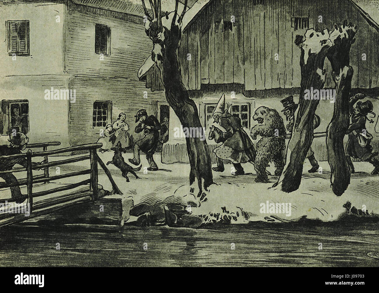 Übersetzt als: „Masopust Držime 34“ bezieht sich auf eine traditionelle tschechische Feier des Masopust, oder Karneval. Dieses Ereignis markiert das Ende des Winters und den Beginn des Frühlings, das mit Paraden und Festlichkeiten gefeiert wird. Stockfoto